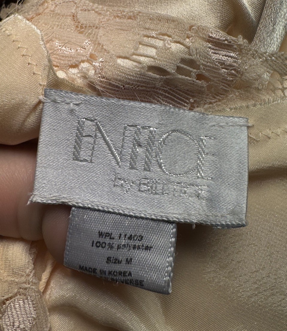 VNTG 80s Entice By Bill Tice Embordered « LOTUS » Maxi Robe Satin Peach Ivory Sz M