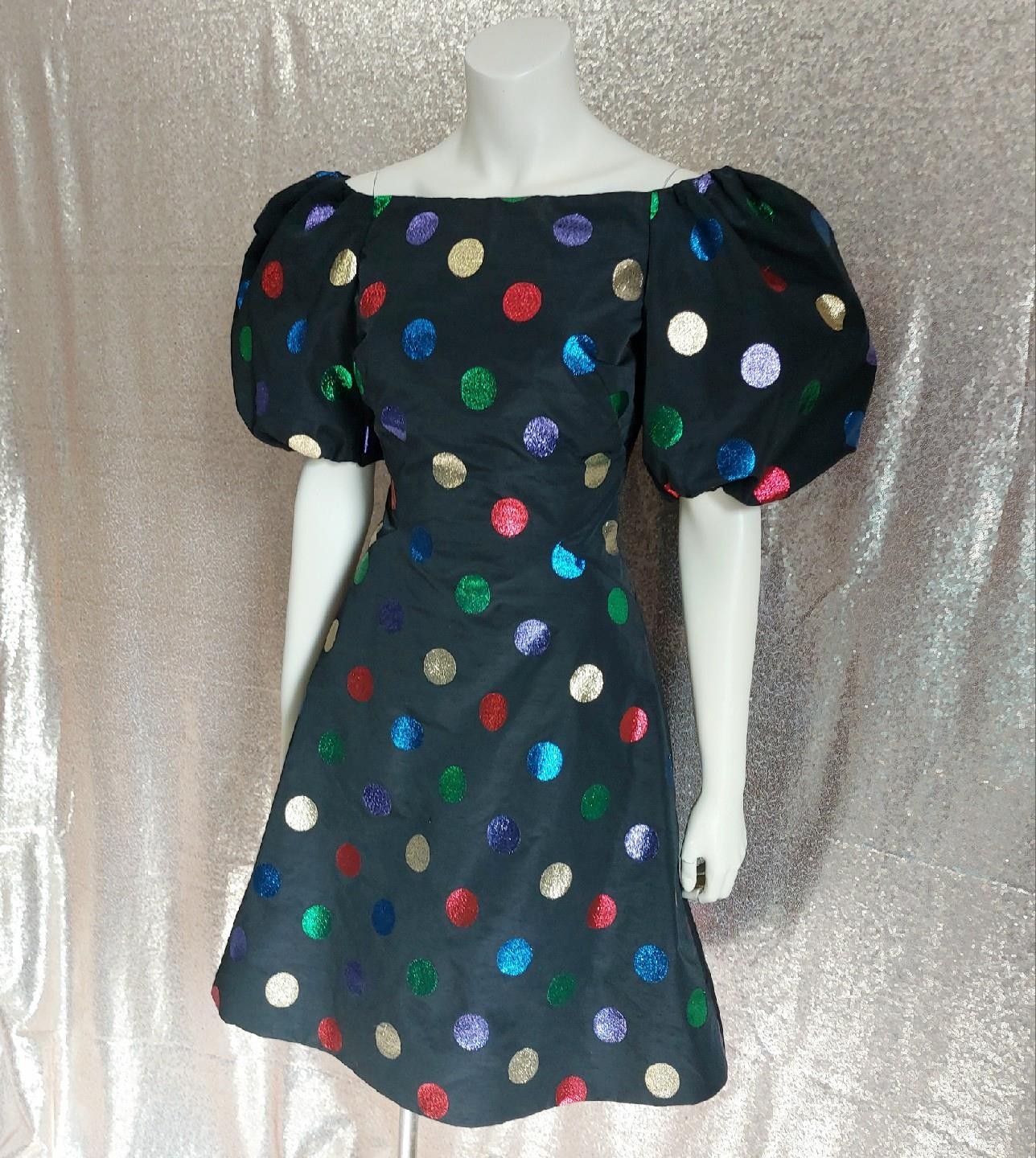 PUFF SLEEVE POLKA DOT Scassi Boutique Vintage 1980s PARTY COCKTAIL DRESS – S