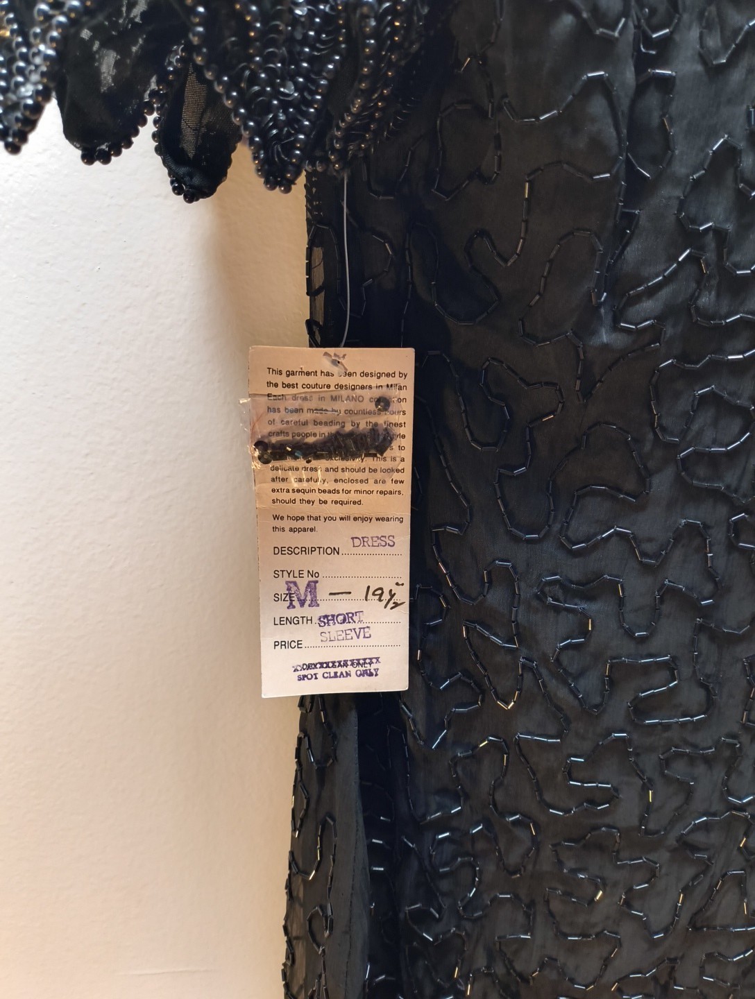 Vintage 1980s Milano Black Sequin Beaded Dress Womens M NWT Party Glam