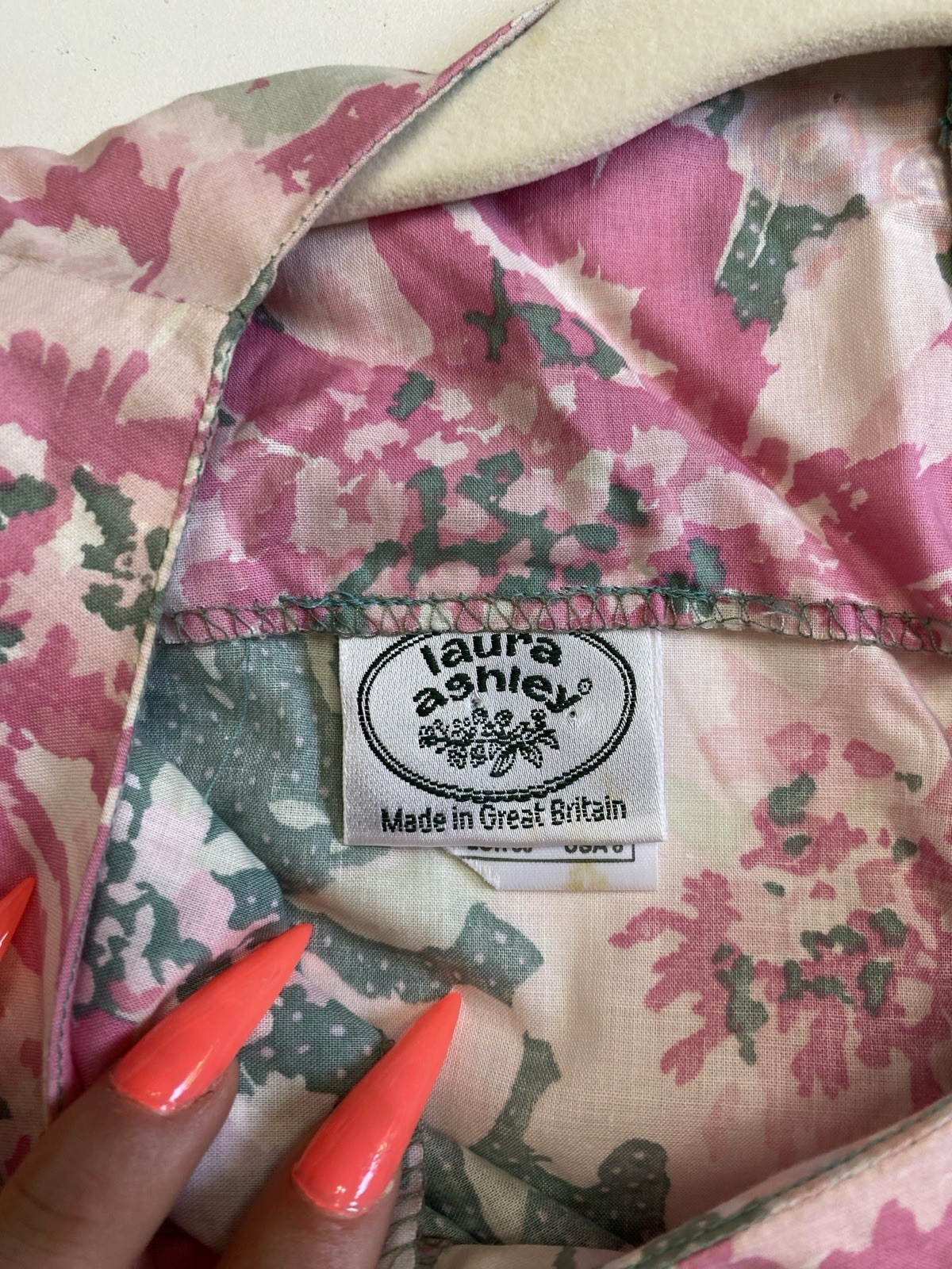 Vintage Laura Ashley Dress S (8) Floral Pink Puff Sleeve Made In UK Cotton Pink