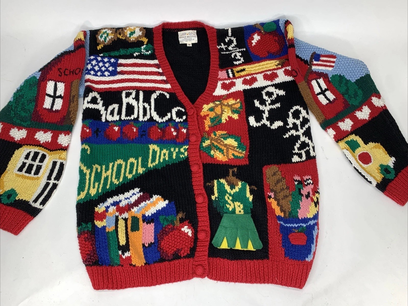 Vintage 90s 1995 Susan Bristol Teacher Cardigan Sweater Accents Sz M School