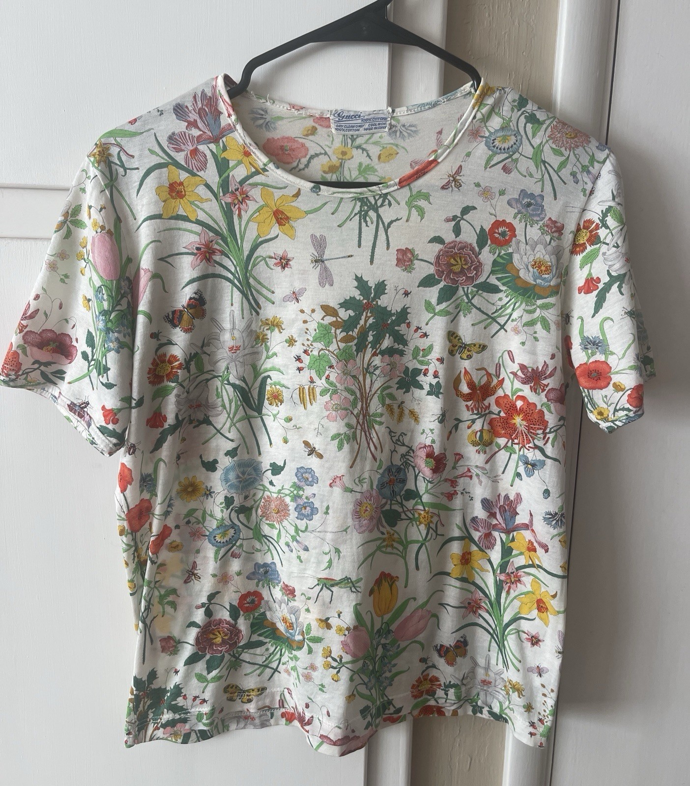 Vintage 1970s GUCCI T Shirt Size 42 1973 Vittorio Accornero&rsquo;s « Flora » print tops
