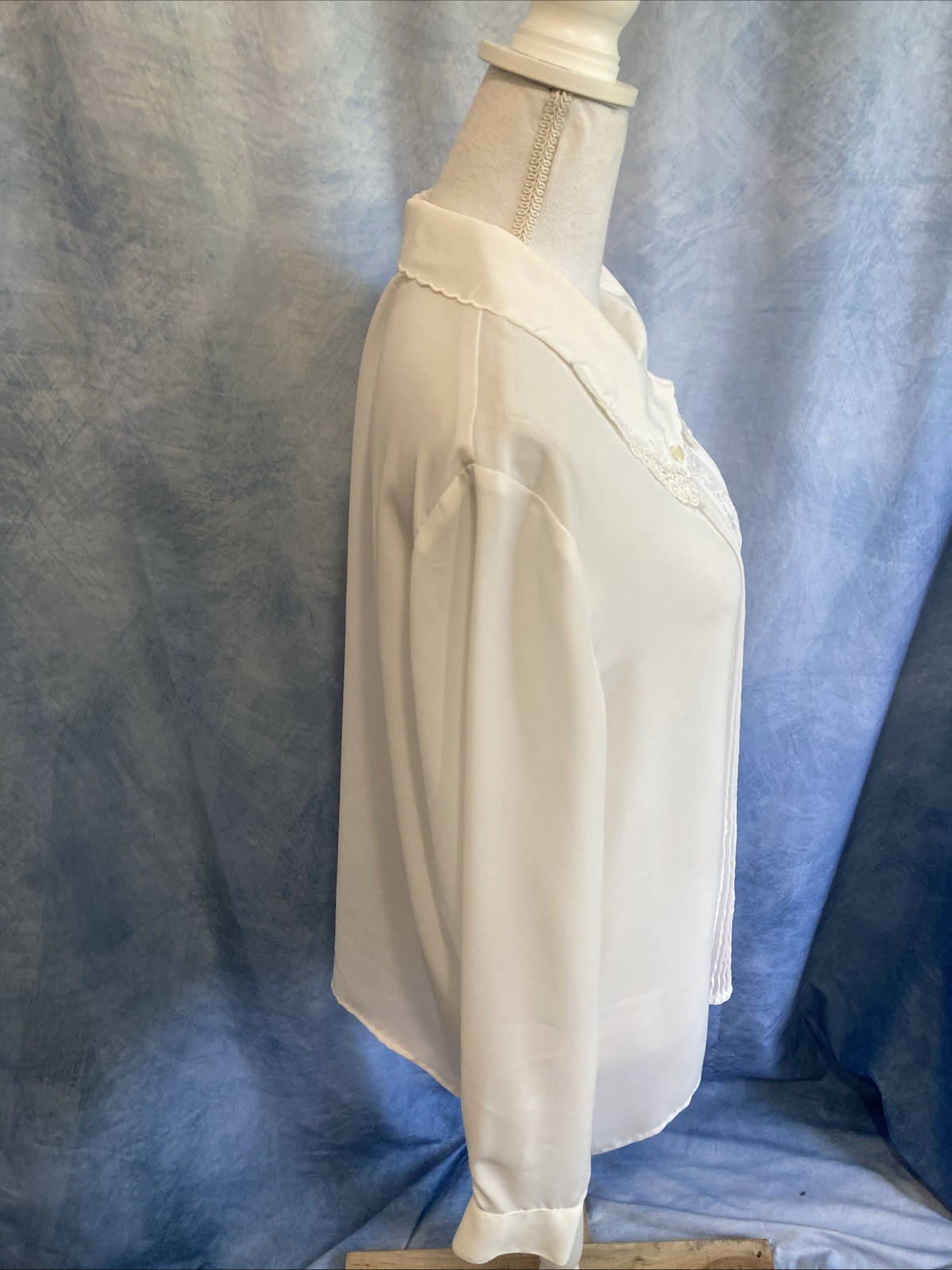 Vintage 80s Priorities White Pintuck Secretary Blouse Lace Peter Pan Collar 16