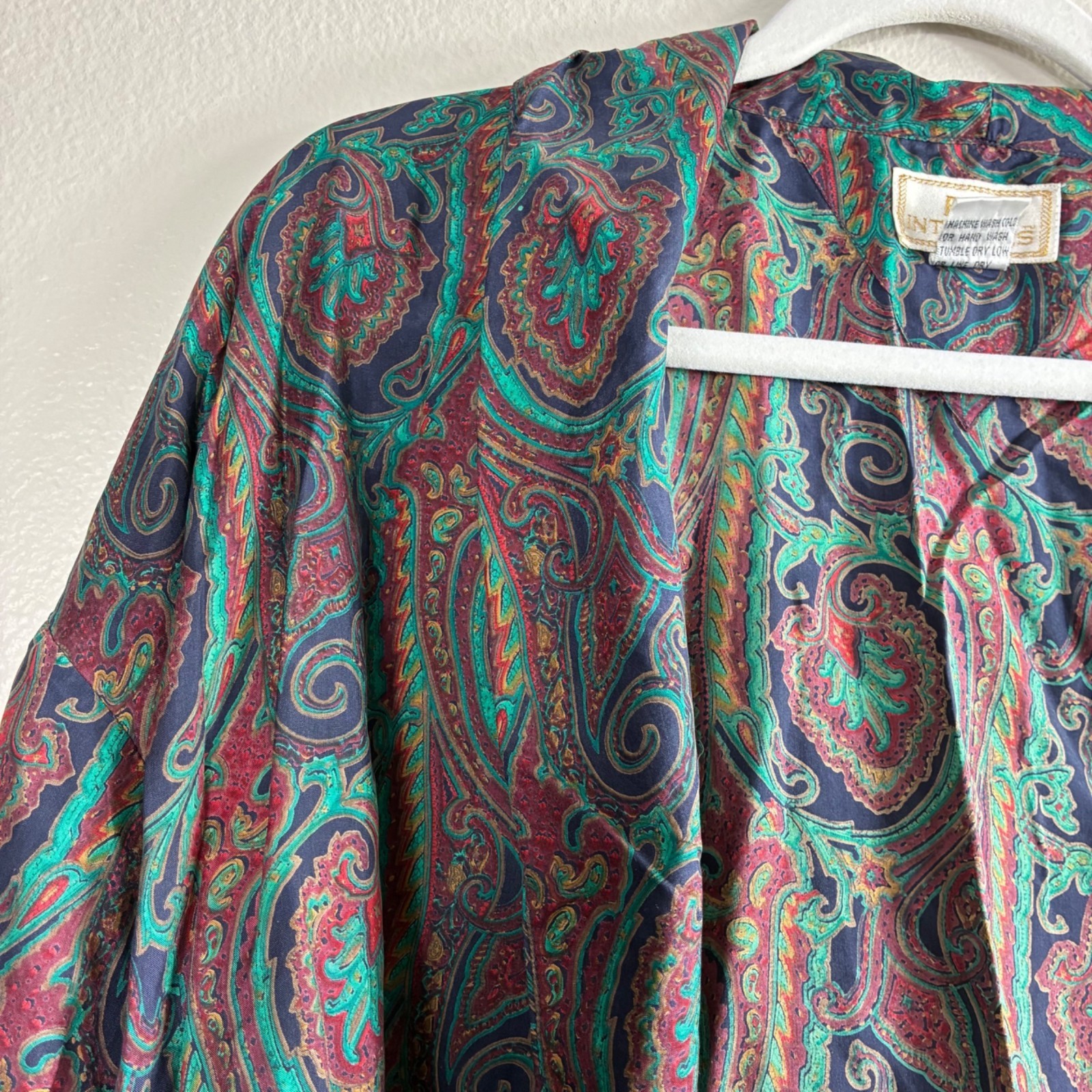 VTG 80s BG Intimates 100% Silk Paisley Robe One Size Kimono Duster bohemian