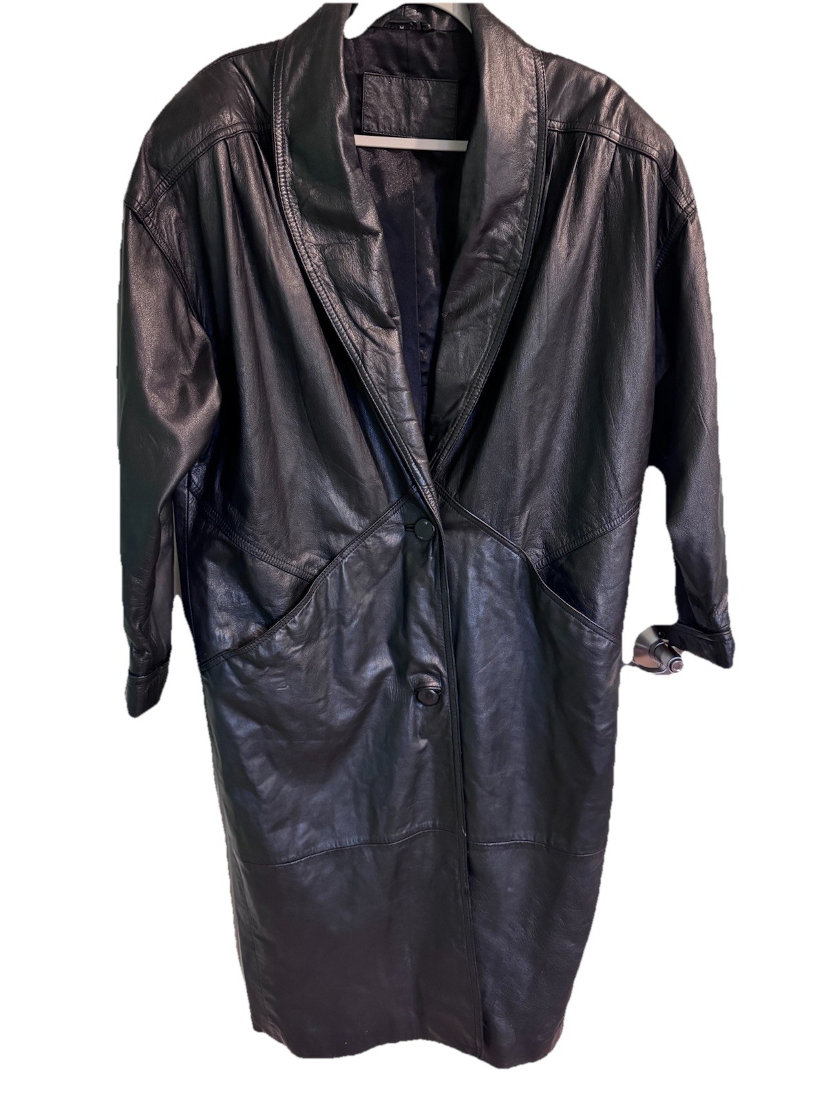 Jacqueline Ferrar Vintage Medium Trench Coat 1980s-90s Black Genuine Leather