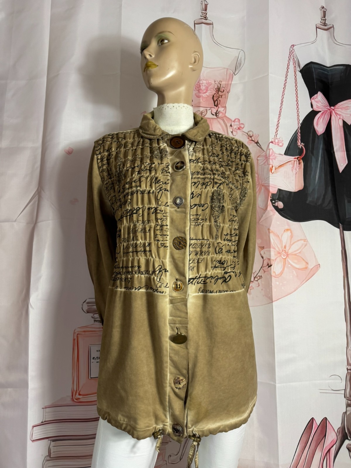 Bottega Designer Sweat Jacket Made in Italy Art to Wear Script Print Size 44 46