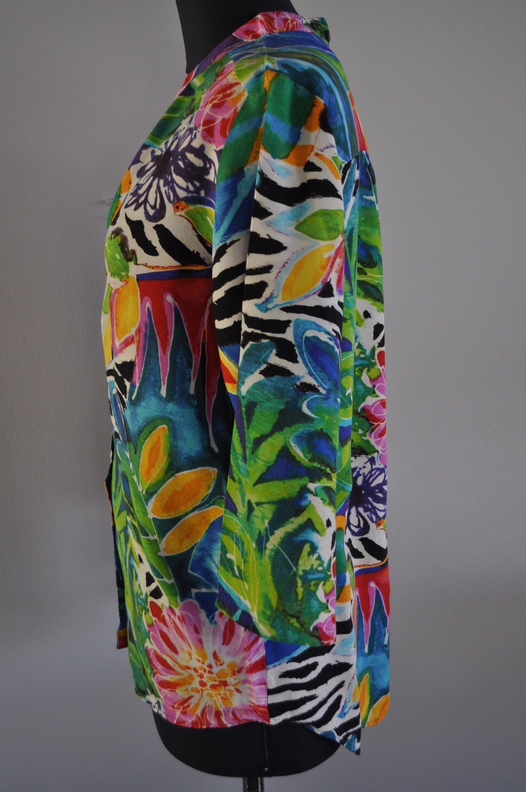 Vintage Jams World Tunic Blouse Womens Medium Multicolor Tropical Floral Rayon
