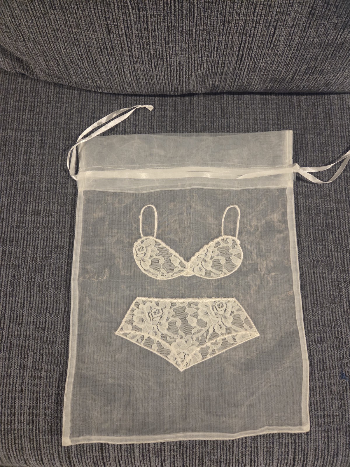 Vintage Nylon Hand Decorated Travel Lingerie Bag Drawsting, Never Used, 1970s