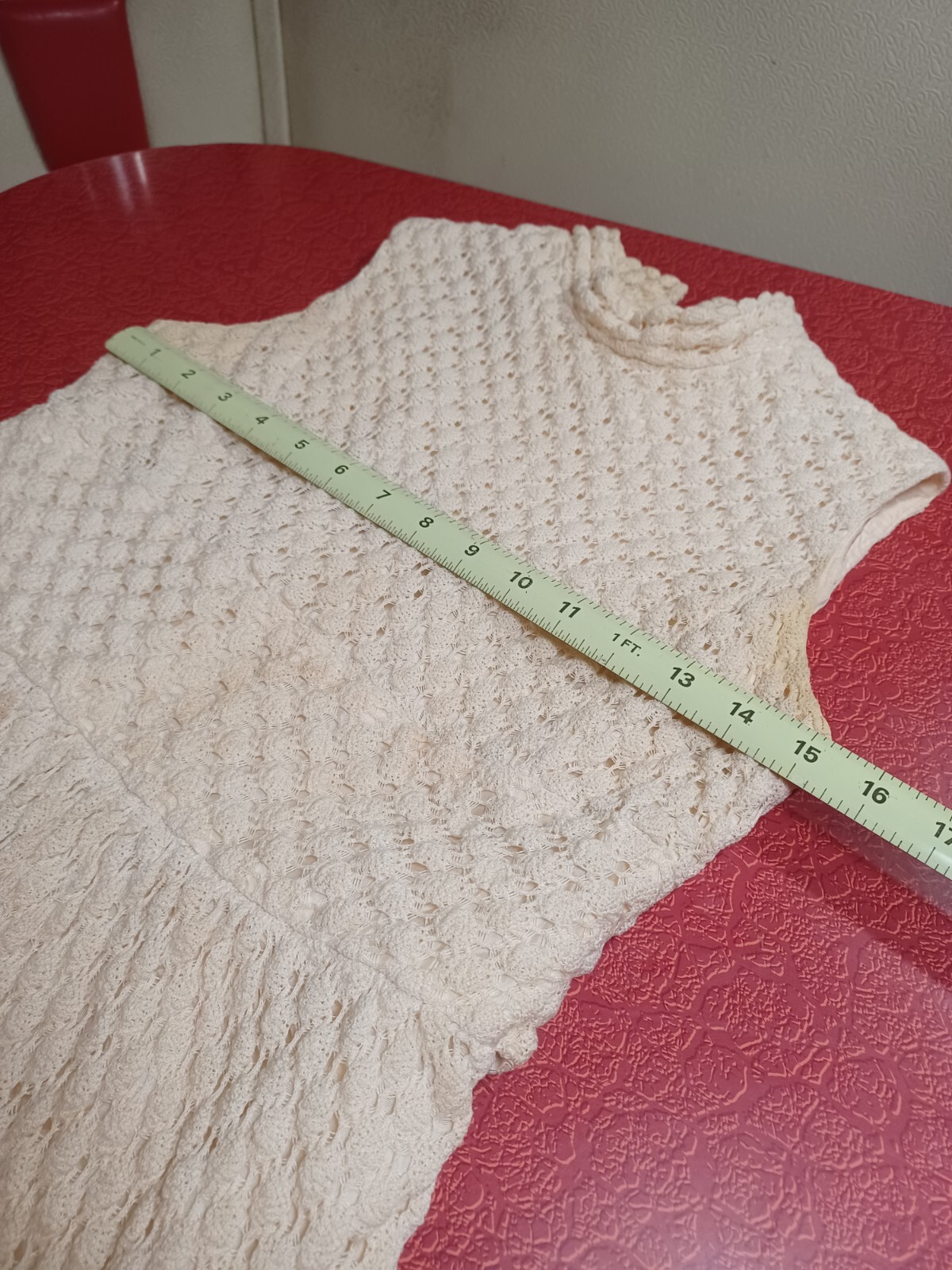 VTG Mid-century 1960s / 1970s Mod Crochet Sleeveless Mini Dress Groovy Ivory S