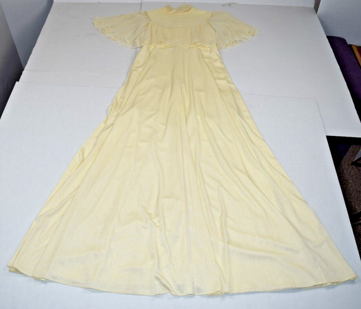 Vintage Dress Size S 50s Palest Yellow Sheen Sheer Batwing Sleeves Soft Flowy