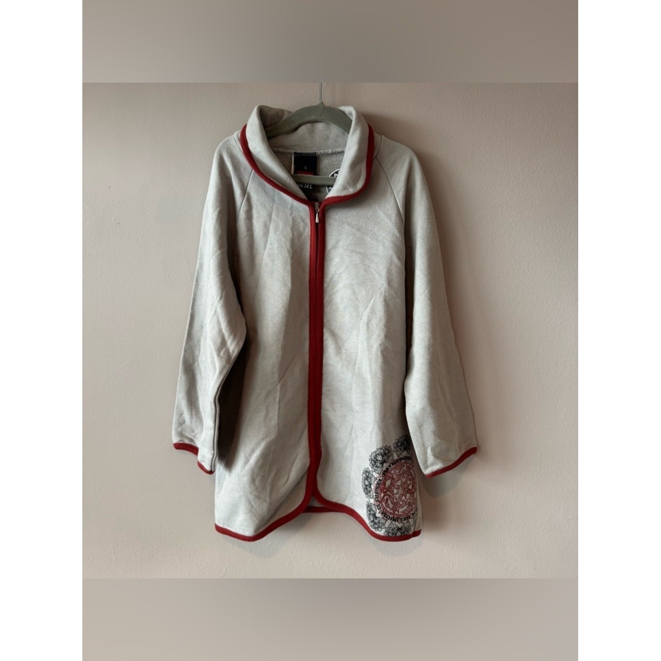 Vintage 90s Diesel NWT Women&rsquo;s Gray and Red Zippered Collared Knit Size Small