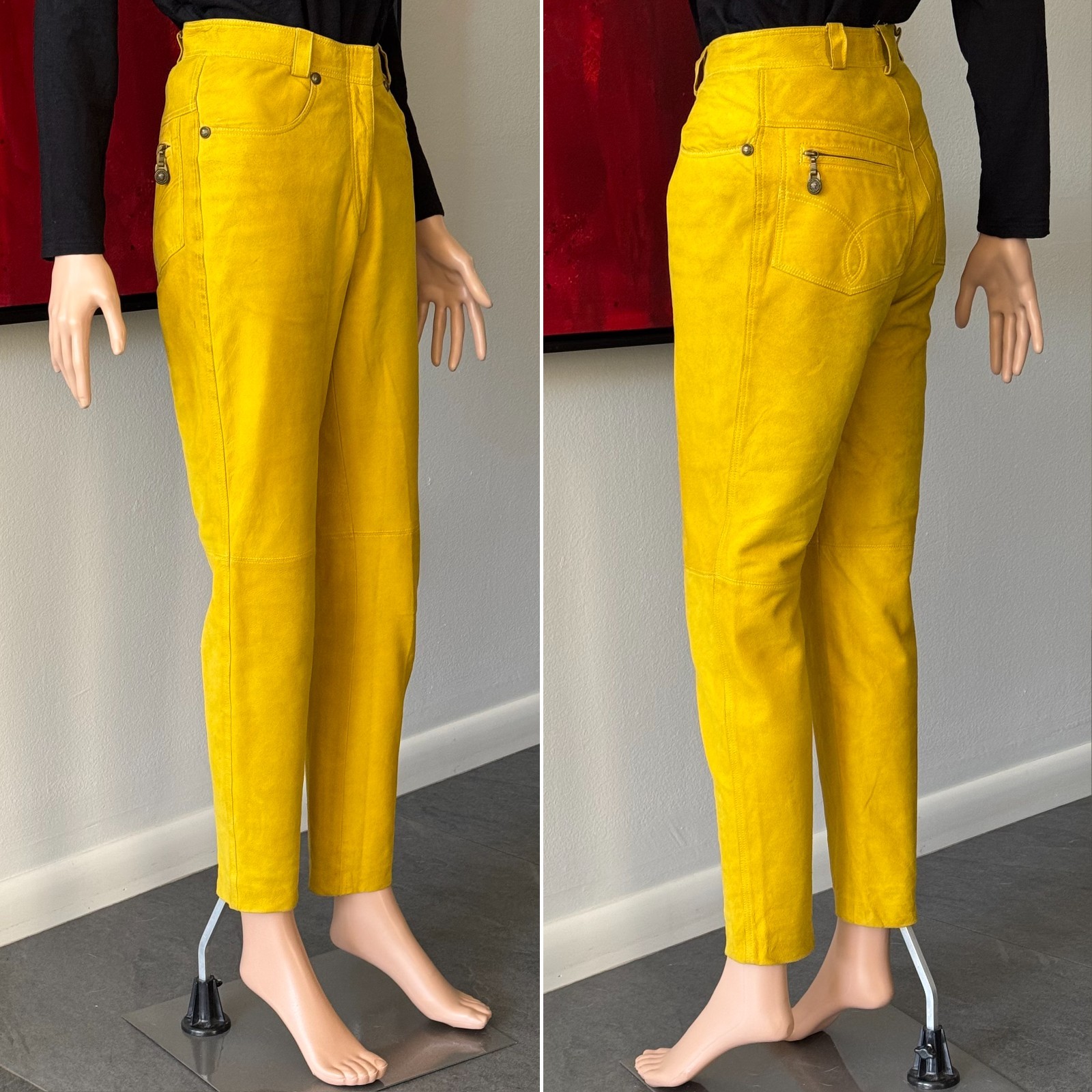 GIANNI VERSACE mustard yellow suede pants size 38/XS from F/W 1994/95