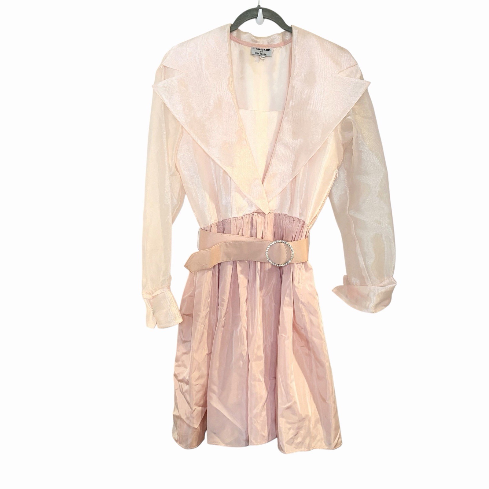 Vtg 80s Evening Chic Lola Berent Pink Taffeta Rhinestone Belt Formal Dress 9/10
