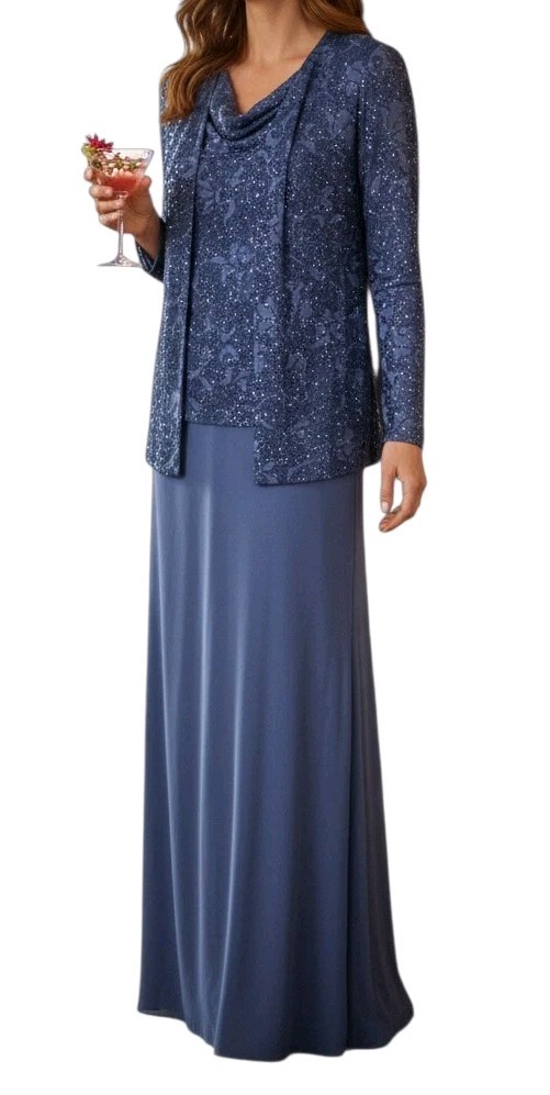 90s Alex Evenings Sz 10P Women Blue Glittery Stretchy Whimsigoth Maxi Dress Suit