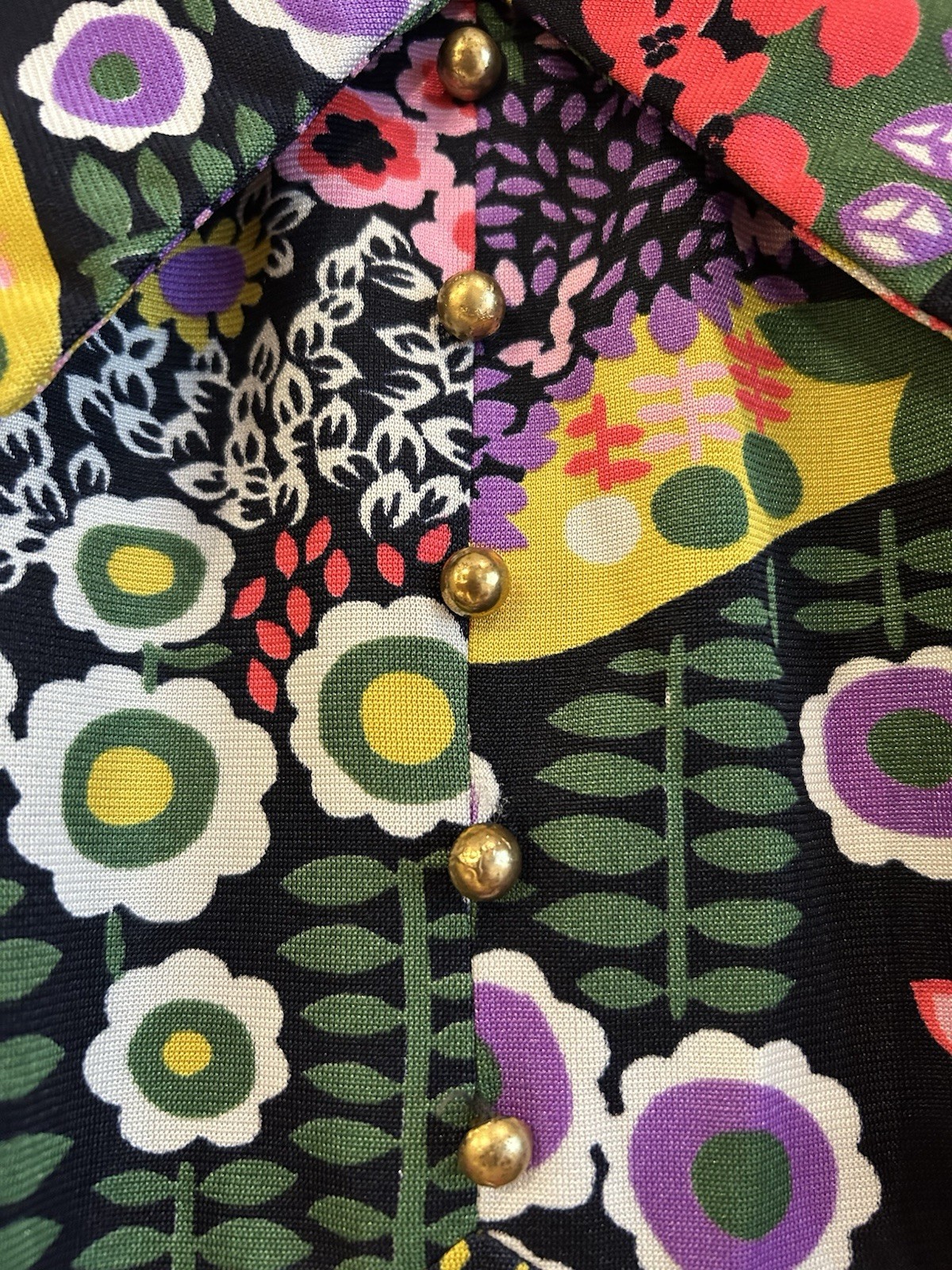 Vintage Psychedelic 60s 70s Floral Micro Mini Dress Groovy Trippy Baby Doll