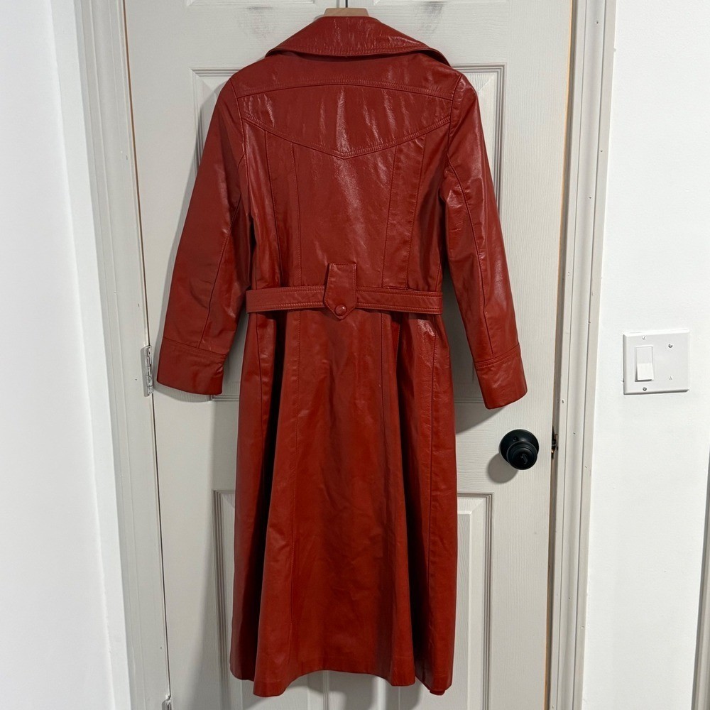 Vtg Leathercraft Process Leather Trench Coat Women 8 Belted USA Made Classic