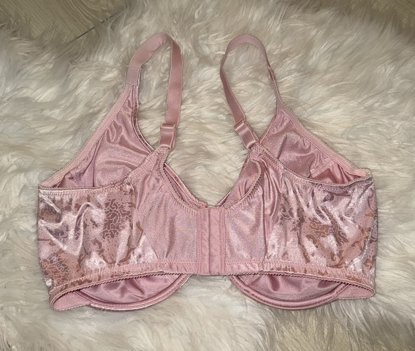 Vintage Vtg 5303 Satin Bra Printed Unpadded UW Lovers Knot Womens 38DD Pink
