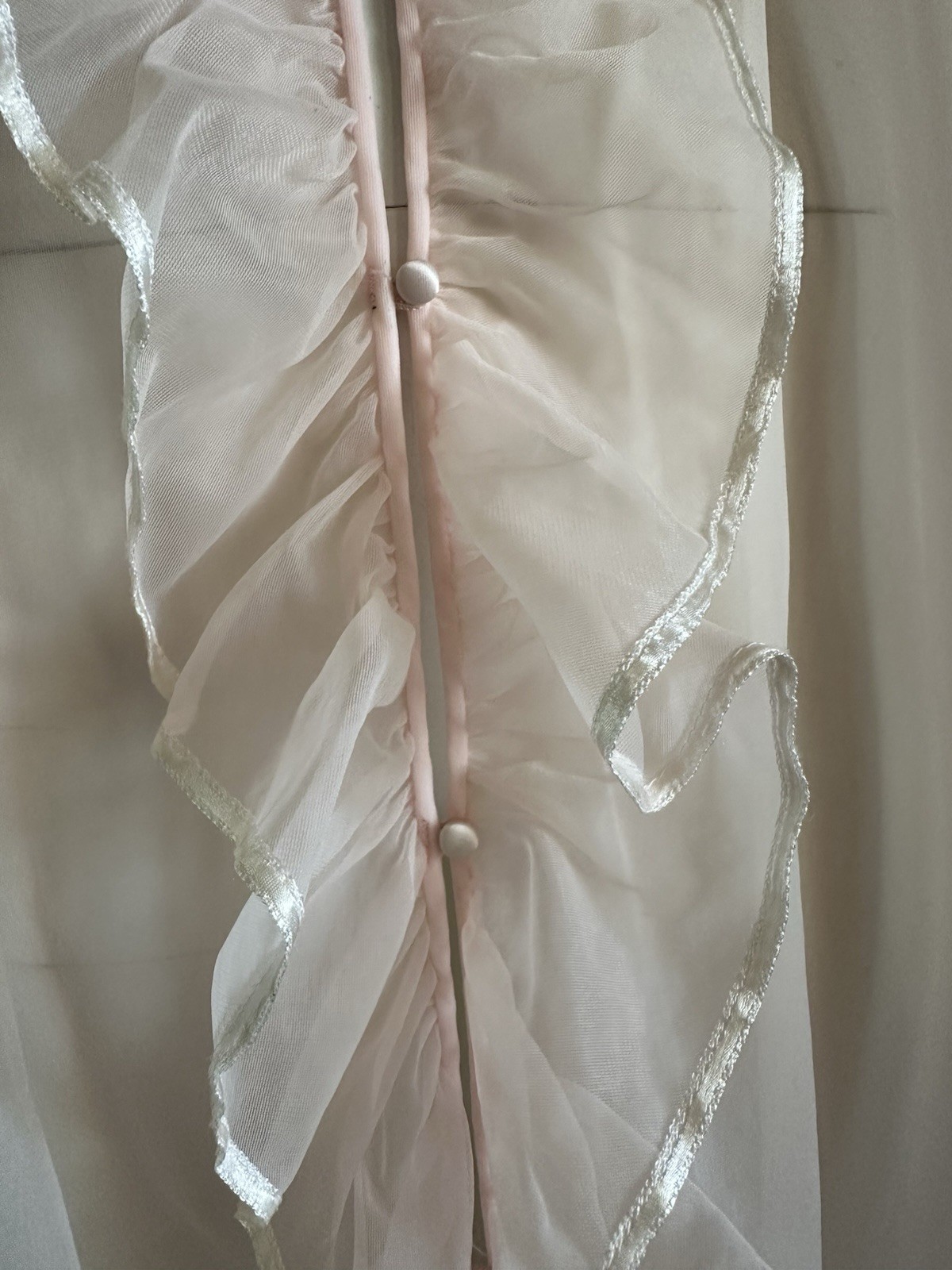 1960s Miss Elaine Pink Sheer Nylon Peignoir Robe Ruffle Front Double Layer VTG