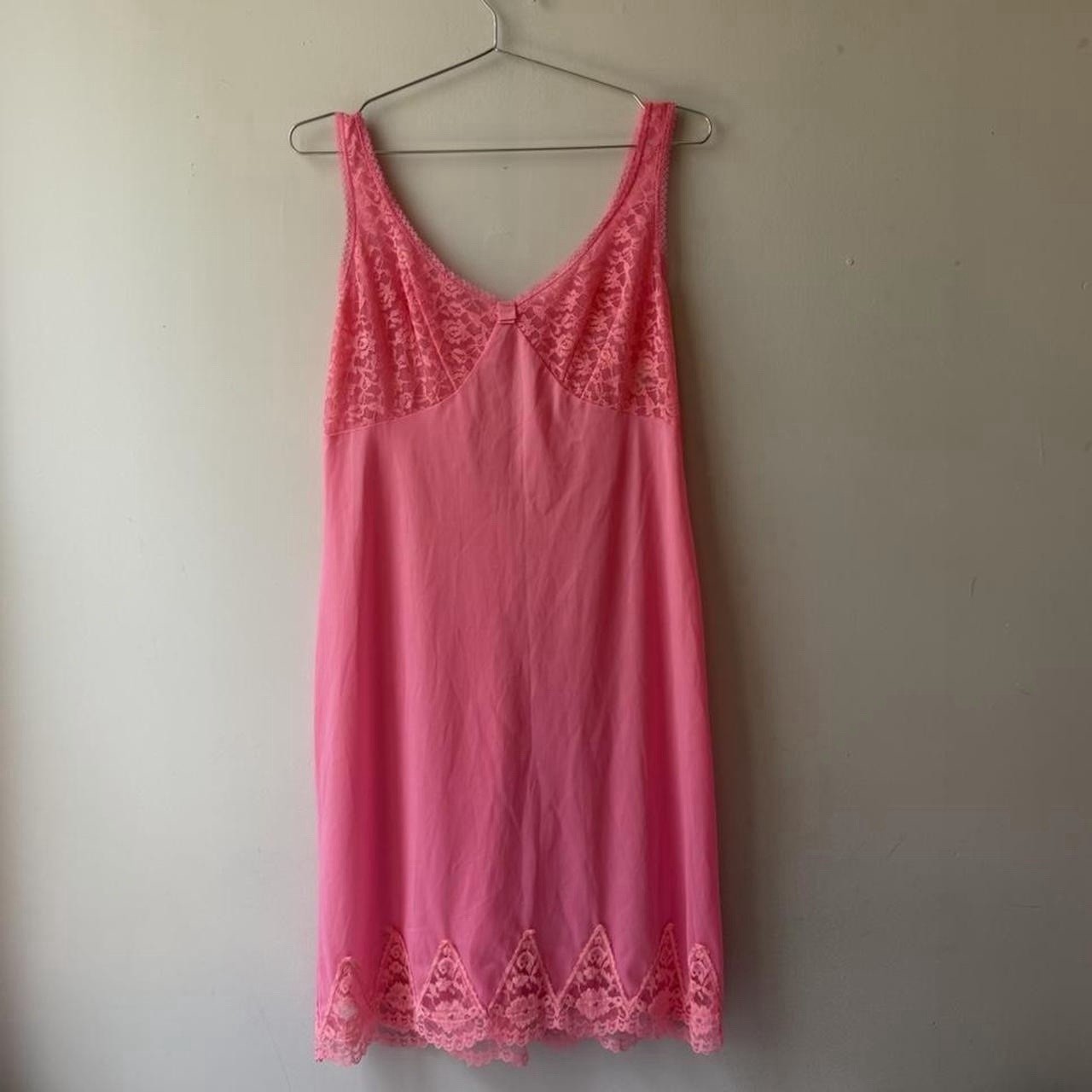 1960s Movie Star pink slip dress with lace detailing