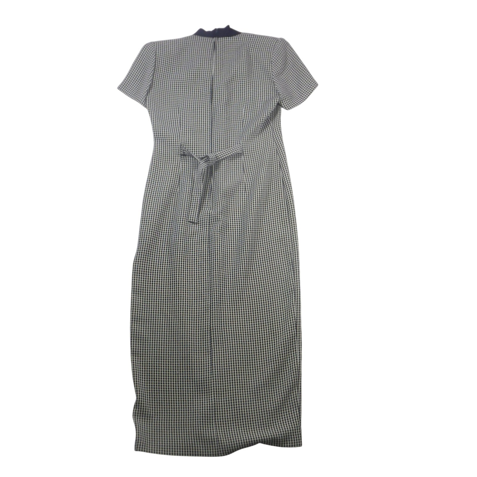 Scarlett Vintage Gingham Check Maxi Dress Navy Blue White Mandarin Collar 3/4