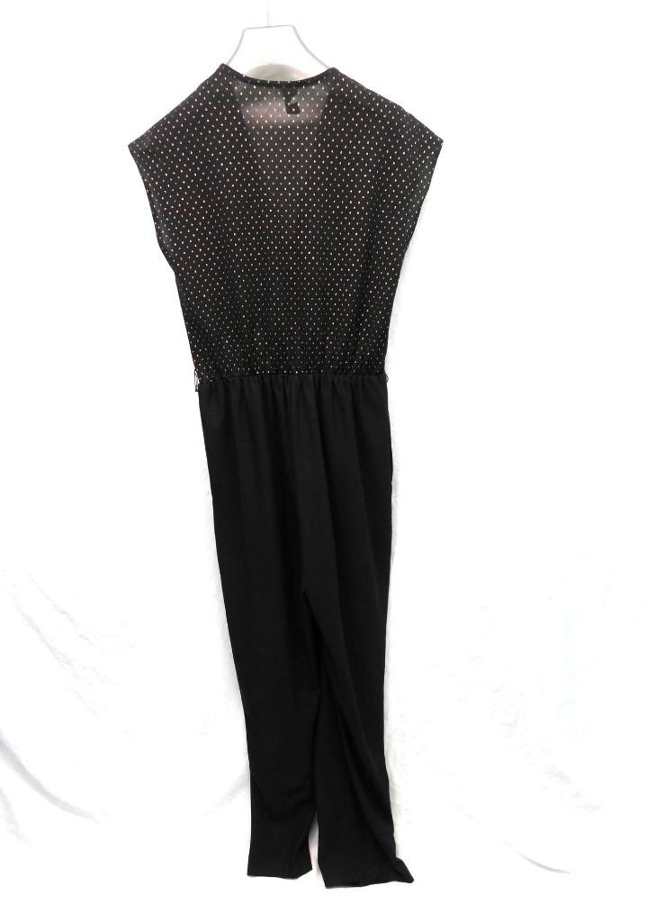 Vintage 70s S Black Copper Glitter Dot Jumpsuit Sheer Disco Dancing Short Sleeve
