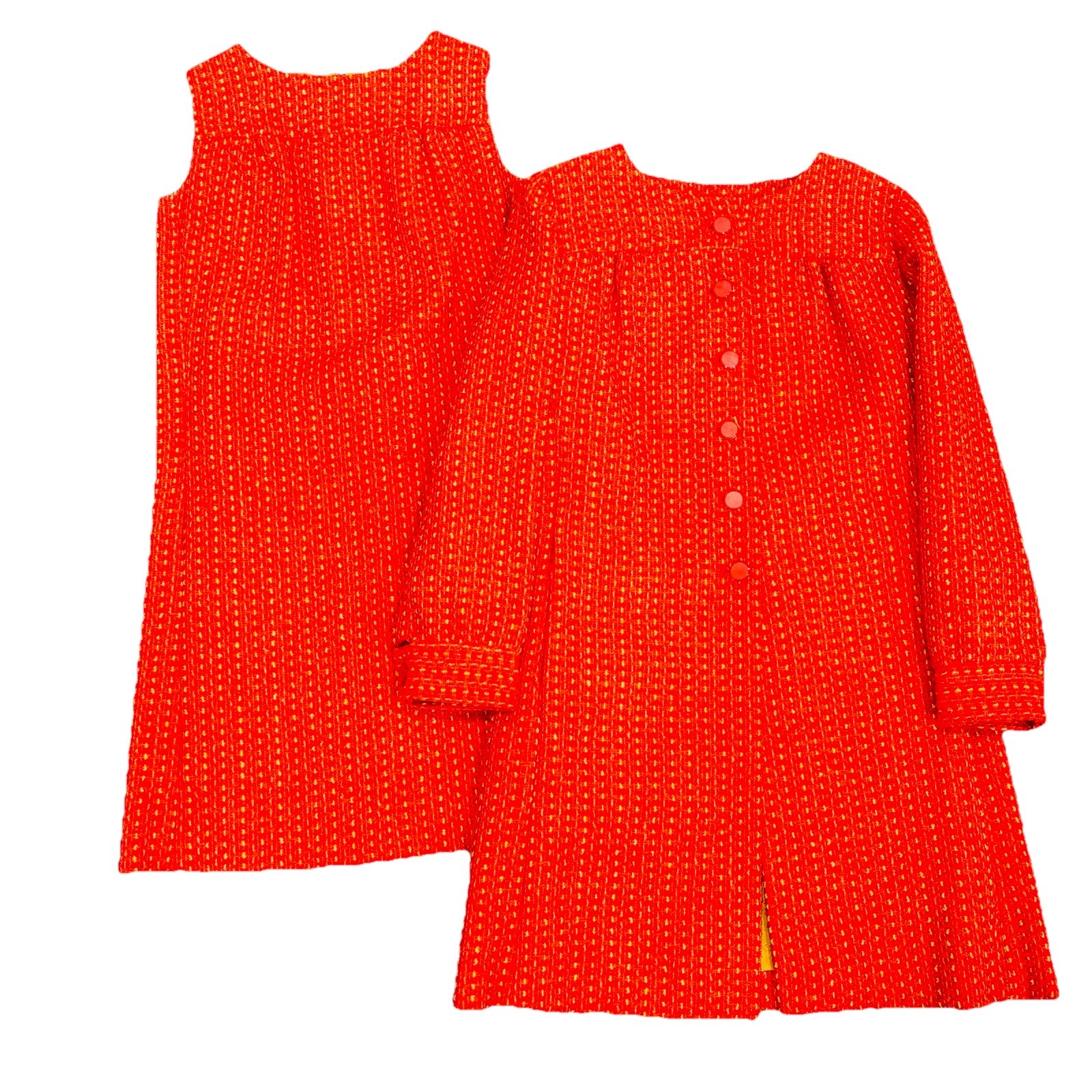 Vintage 1960s Tweed Red Dress & Jacket 2 Piece Outfit Jackie O / Lilli Ann Style