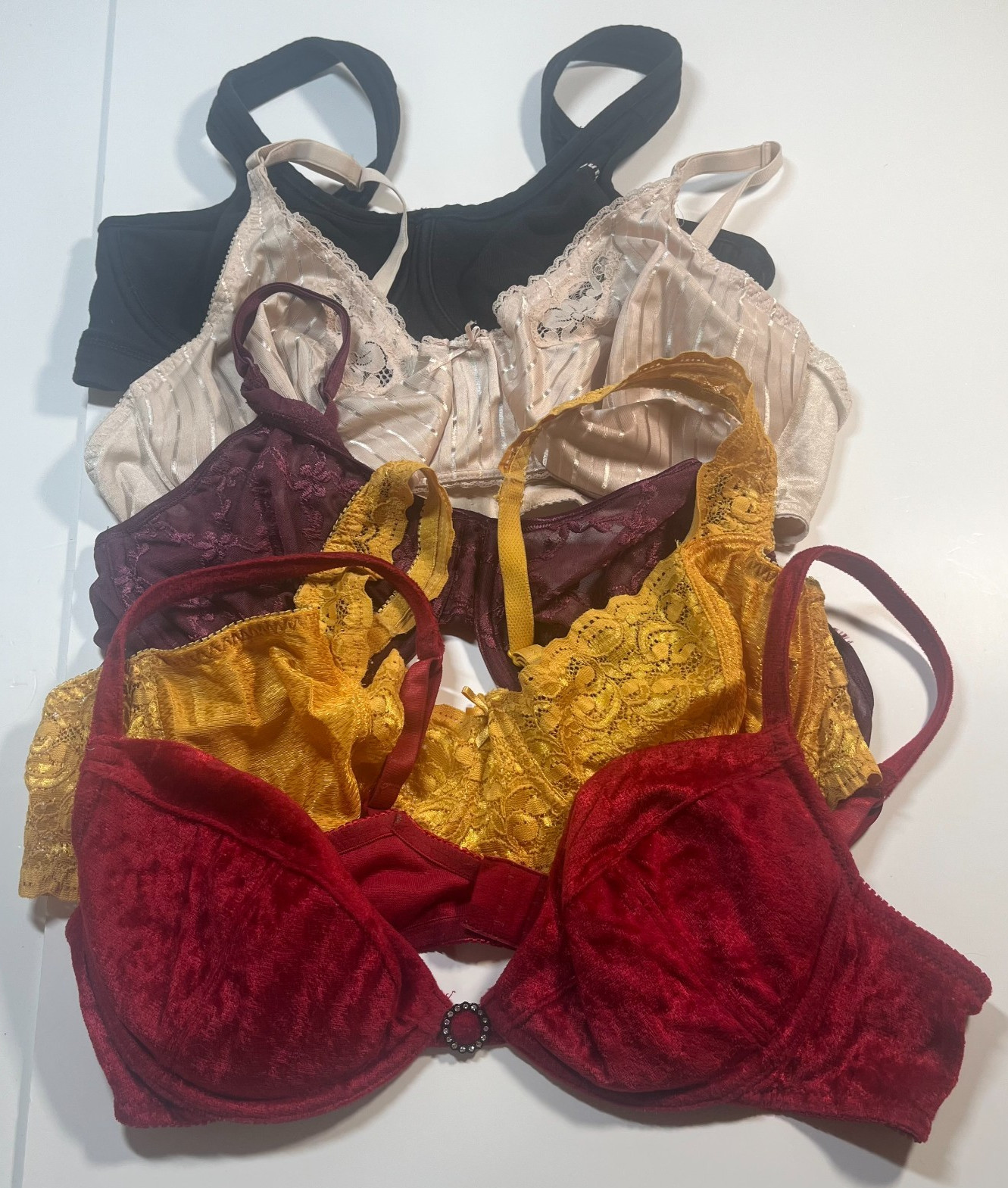 LOT OF 5 Bras; Colorful Sexy – 38C, 38D Various Brands