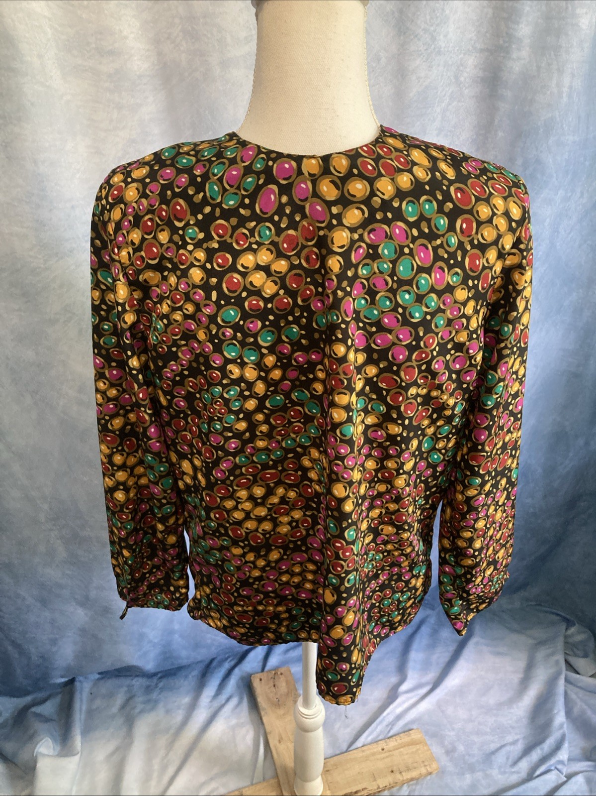 Vtg 80s Andre Sauvage Blouse Asymmetrical Button Geometric Pebble Art To Wear 8