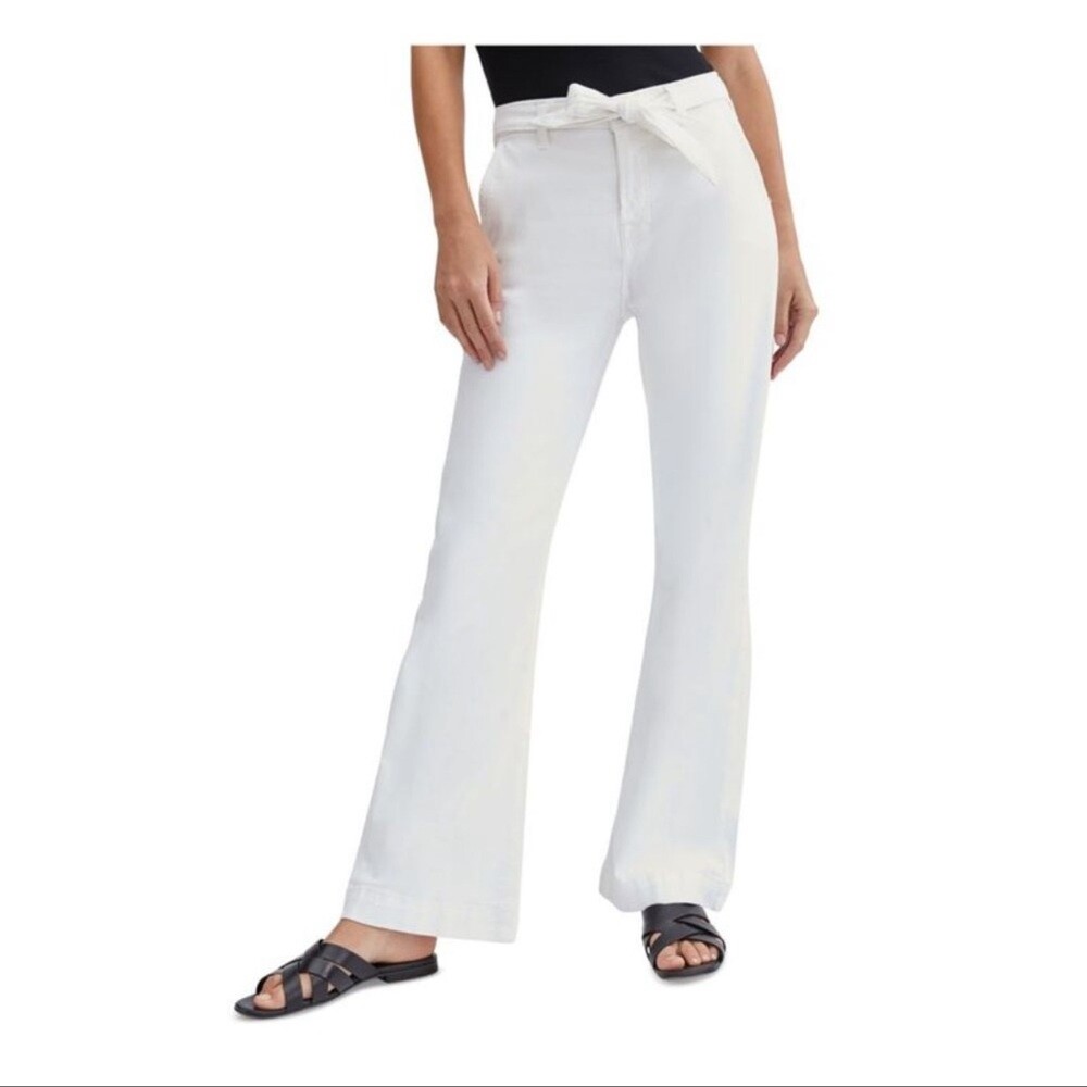 Jen7 by 7 For All Mankind Belted Wide Leg Trouser Pants Size 18 Off White NWT