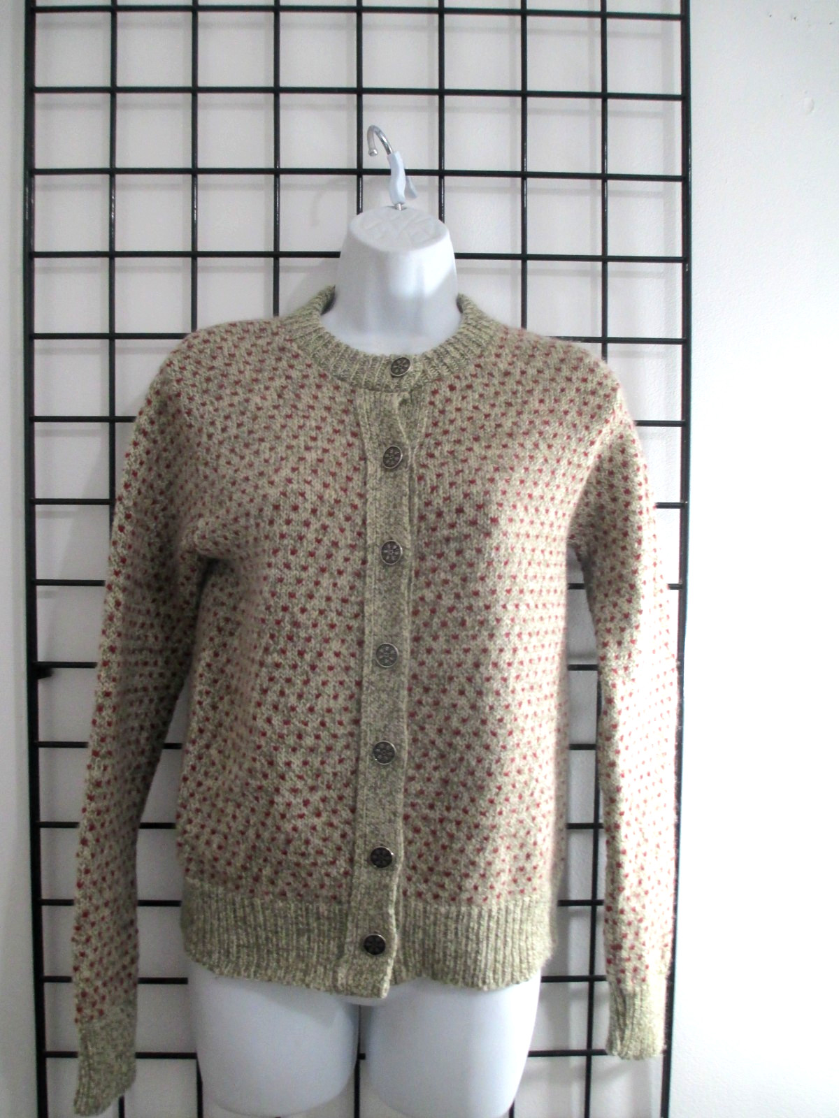« VINTAGE » L.L. BEAN 🌸 XS / SMALL==BEIGE & RUST / WOOL BLEND / CARDIGAN SWEATER