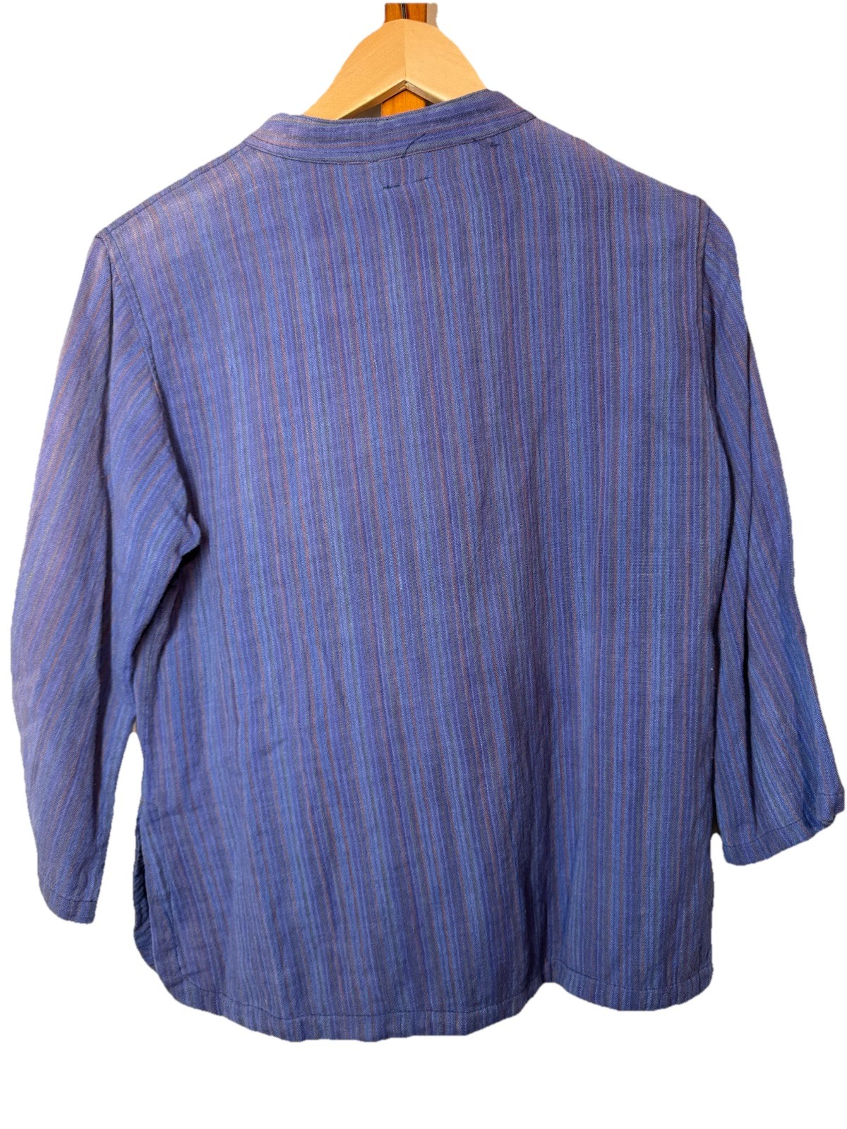 Ganesh Himal Purple Striped Tunic Large Hand Woven Nepal Linen/Cotton Button Up