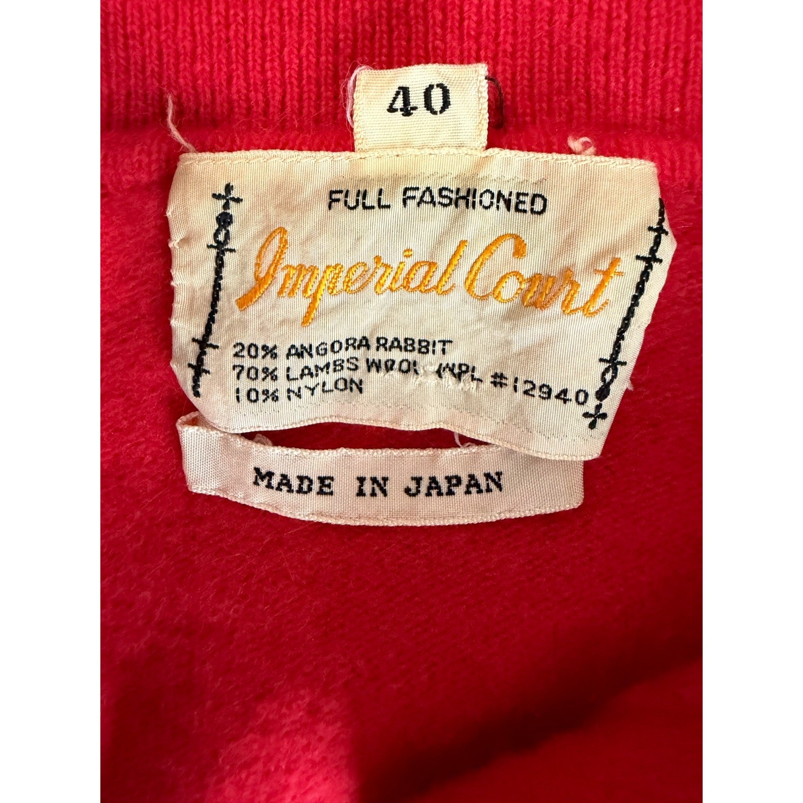 Vintage Cardigan Angora rabbit, Wool Red preppy Japan Classic Sz-40 fits S/M