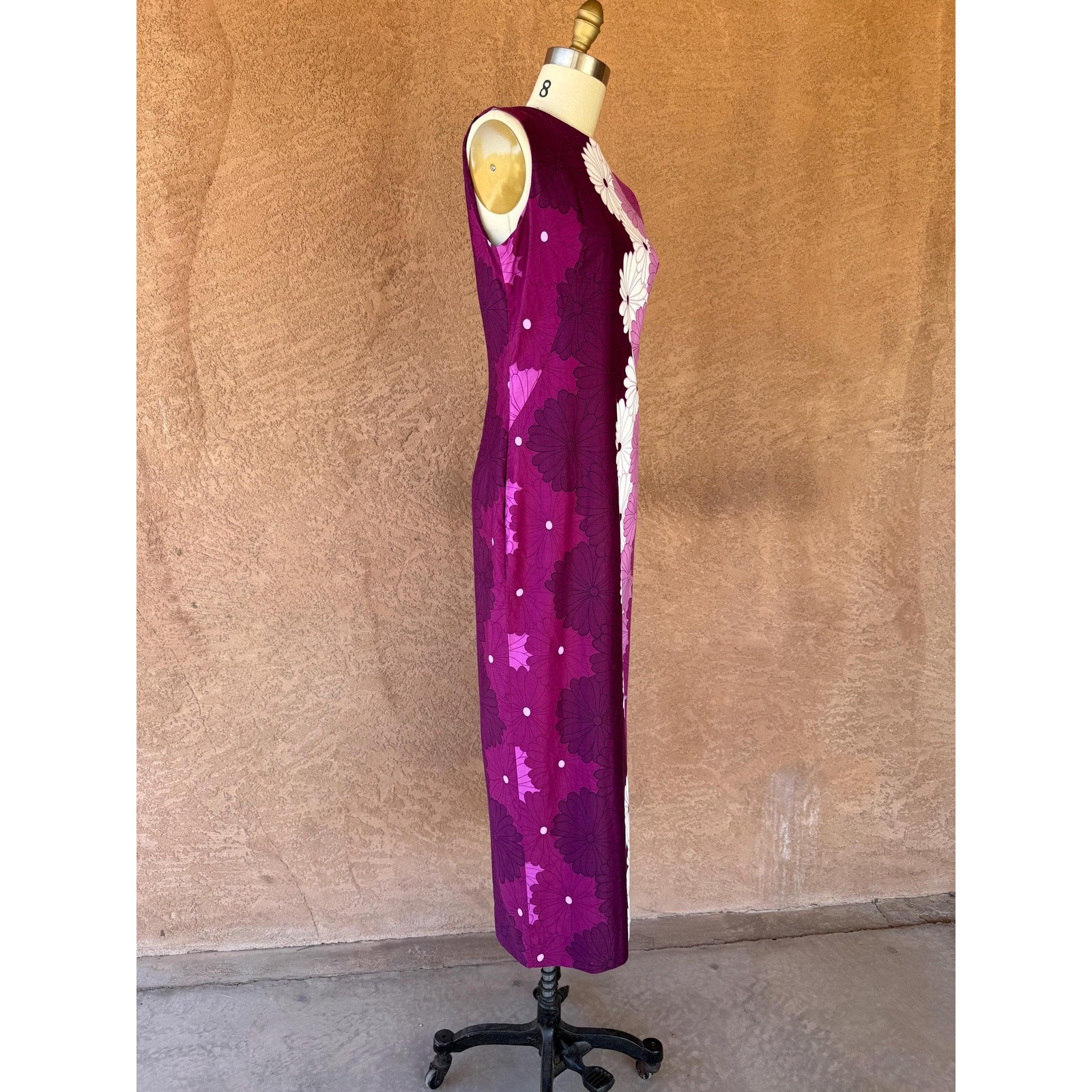 Vintage 1960s–70s Lauhala Hawaiian Maxi Dress Made in Hawaii Purple Floral Mod