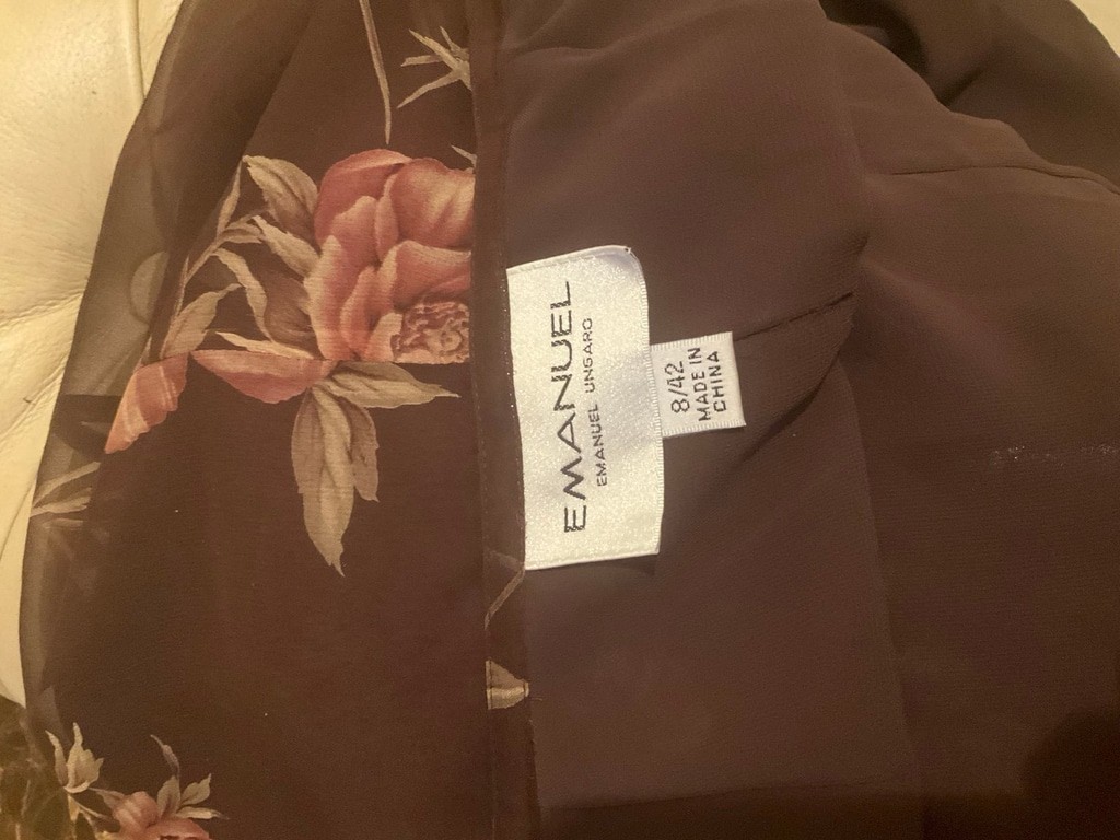 Vintage Emanuel Ungaro Silk Brown Floral Wrap Midi Skirt Small