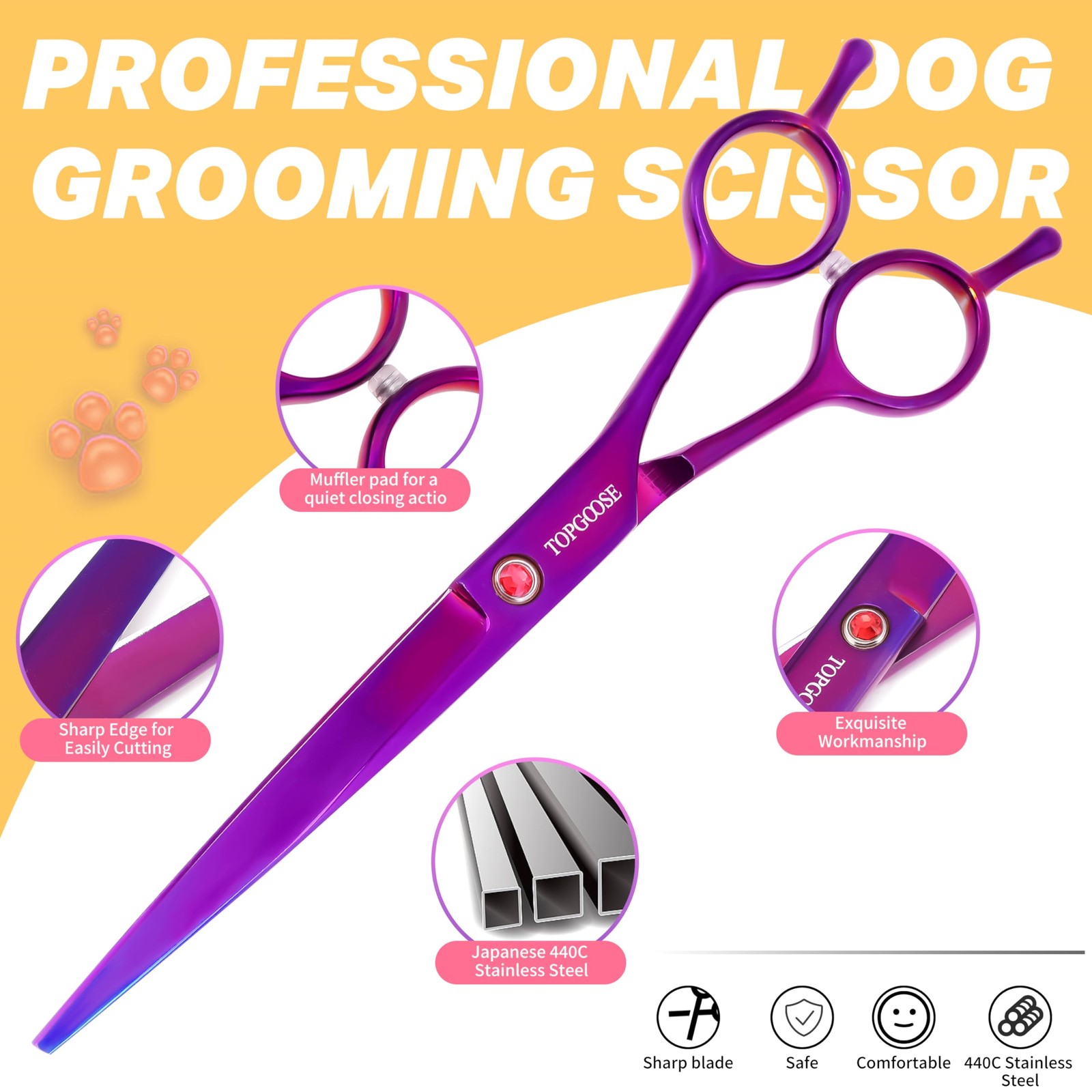 TOPGOOSE Dog Grooming Scissors Kit, Professional 6 in 1 Pet Scissors Sharp Shear