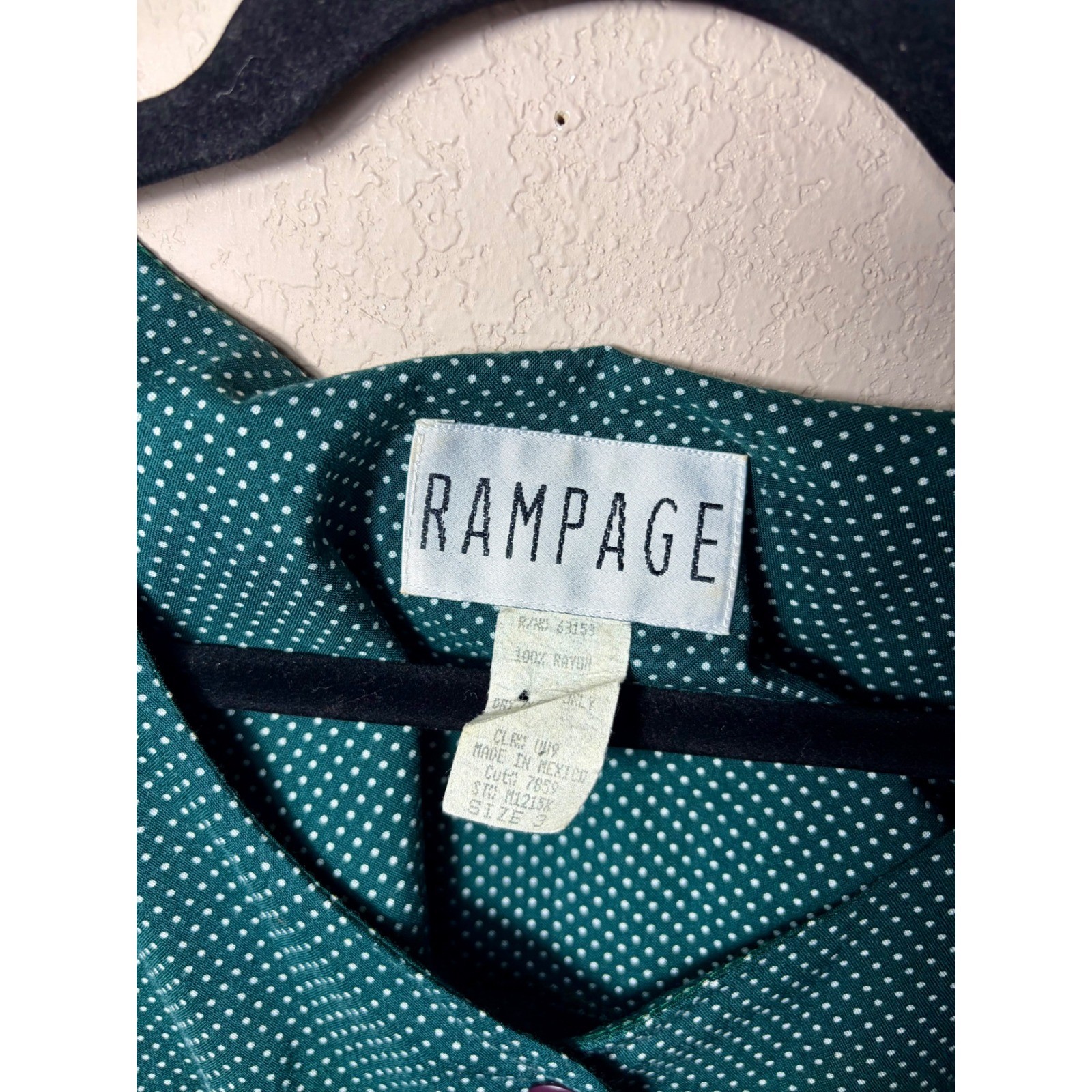 Vintage Rampage Teal Polka Dot Button Front Midi Dress Corsett Back 90s Size 3