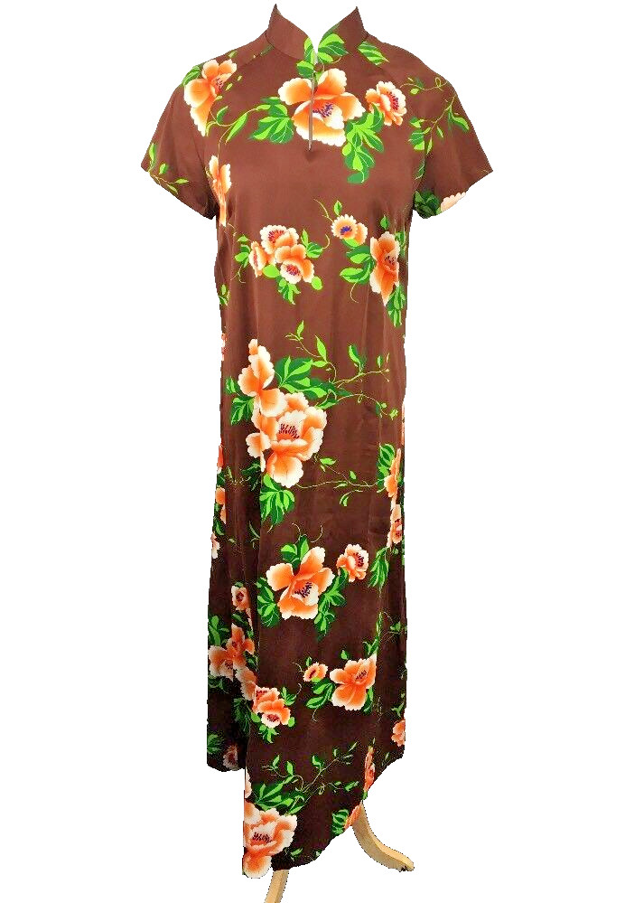 Vintage 70s Hilo Hattie Hawaiian Floral Psychedelic Maxi Dress Caftan 14 Muumuu