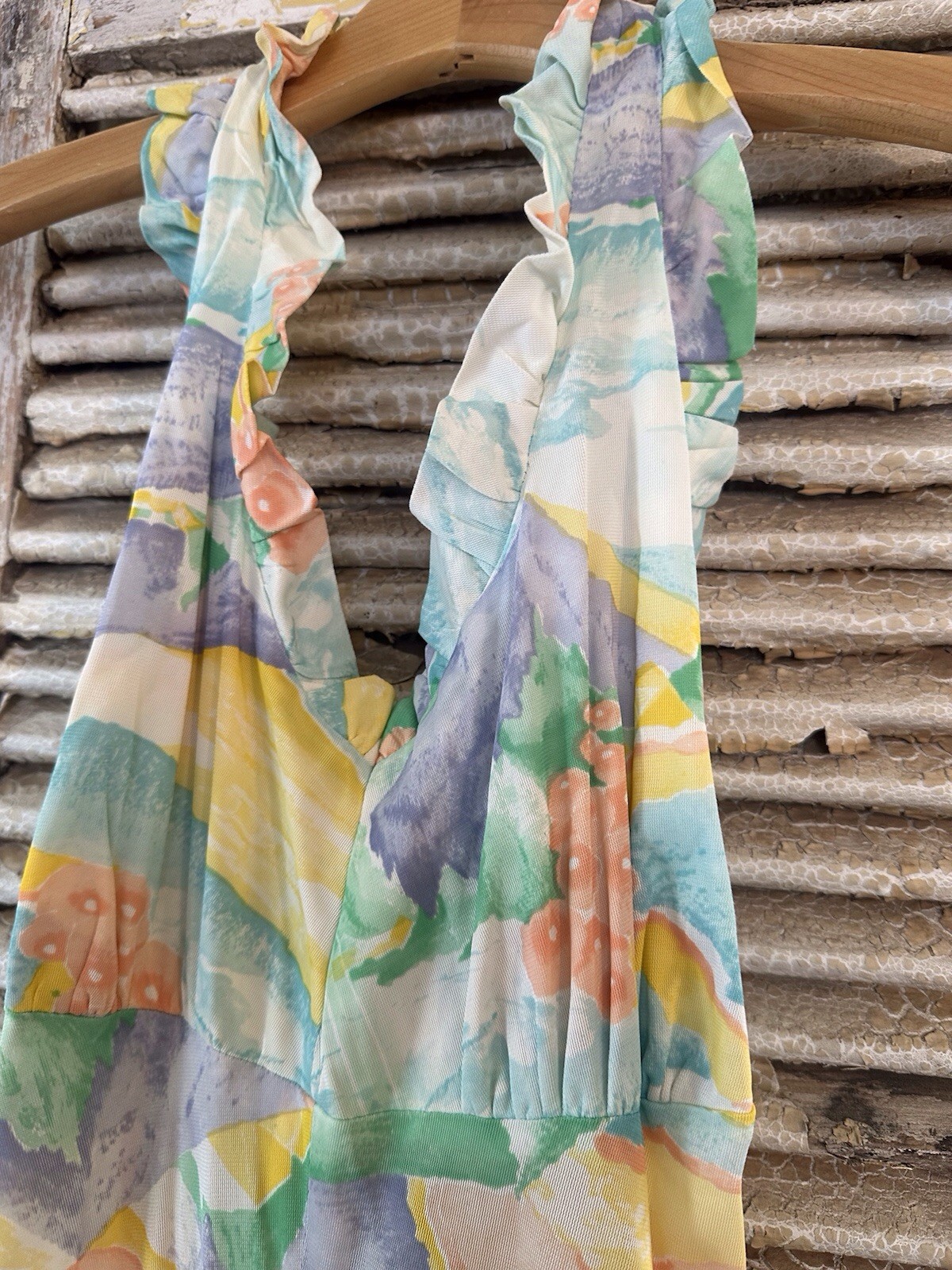B7 Vintage Handmade Colorful Print Halter Dress Size XS/S – See Description!