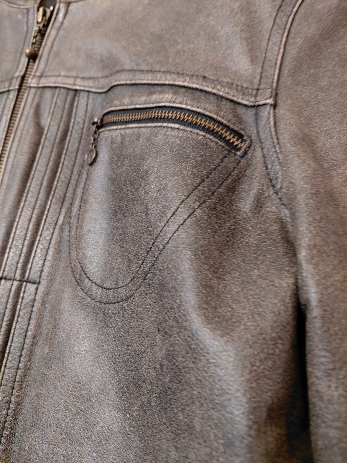 American Eagle Vtg Leather Biker Jacket Brown Distressed Cafe Racer Women&rsquo;s Med