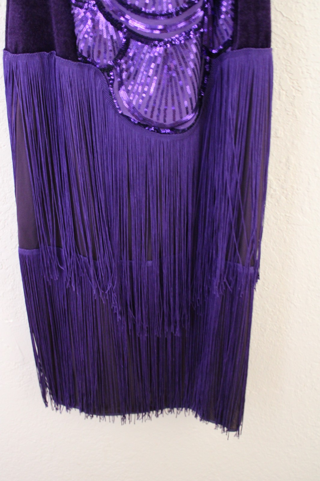 Purple half velvet 1/2 tassels dress Sz S Great for Flapper Dress party