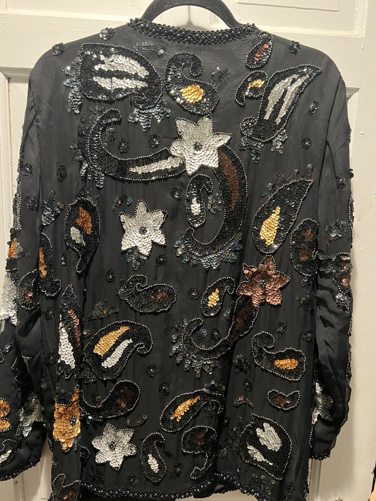 SAIL AWAY GORGEOUS Black Jacket BEADED Silk–Vintage-E/C LINED XL