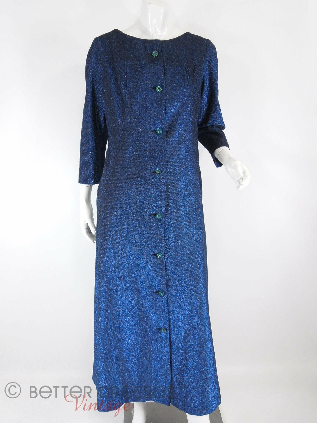 Vintage 60s Maxan Duster Coat in Sparkly Blue – med, lg