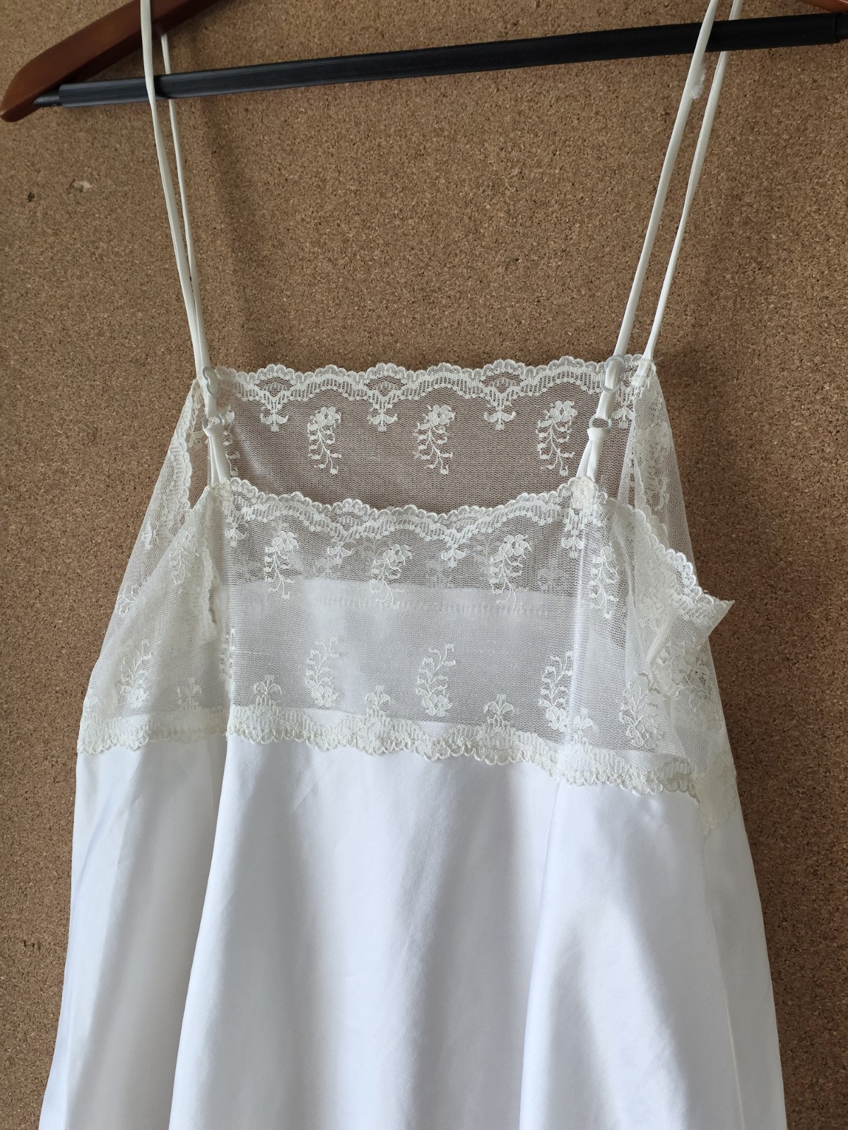 YSL Lingerie Satin Camisole 34 Embroidered Logo, Lace Trim, Vintage Made France