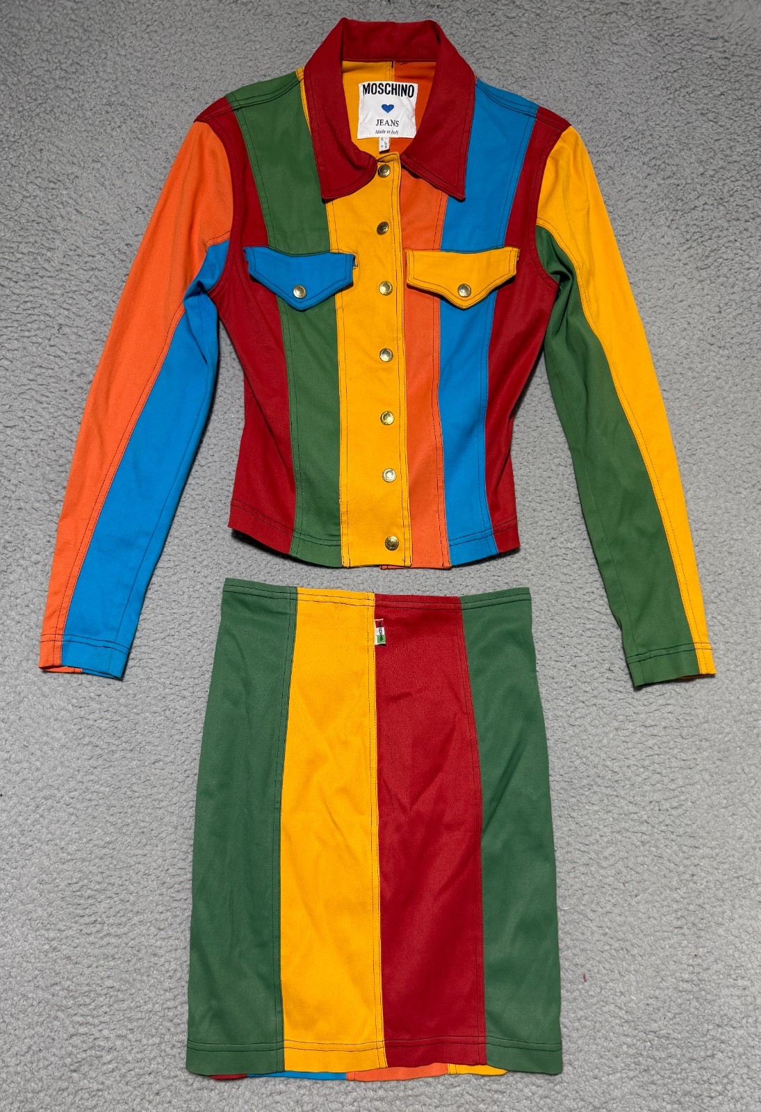Rare Vintage MOSCHINO late 80&rsquo;s early 90&rsquo;s Jacket & Skirt set Size 8 Made Italy