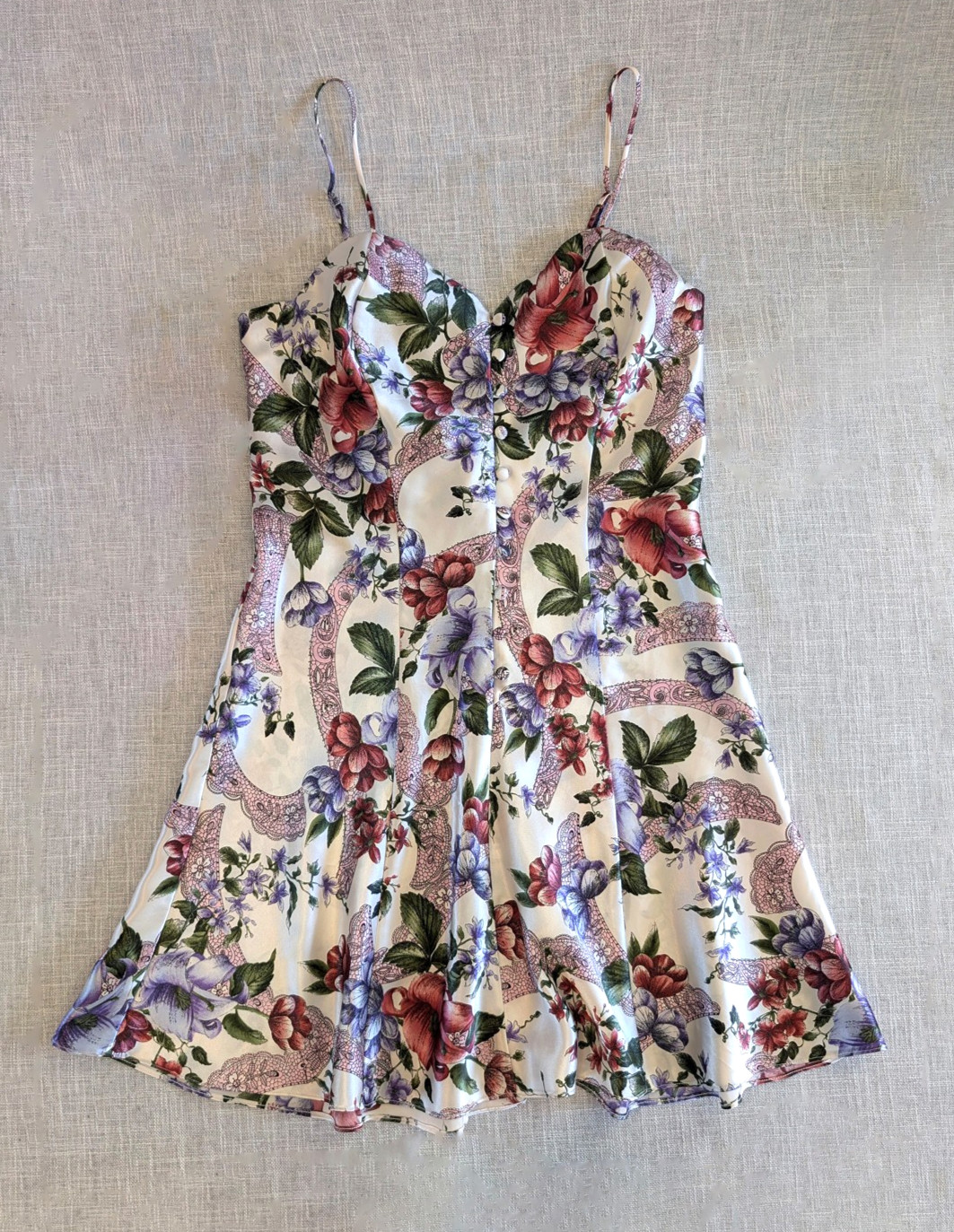 Victoria&rsquo;s Secret Vintage Gold Label Floral Mini Slip Dress Chemise Coquette P