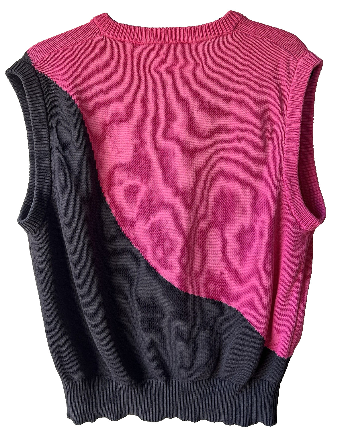 Vintage Geometric Knit Sweater Vest Pink Black Multicolor Regular Large