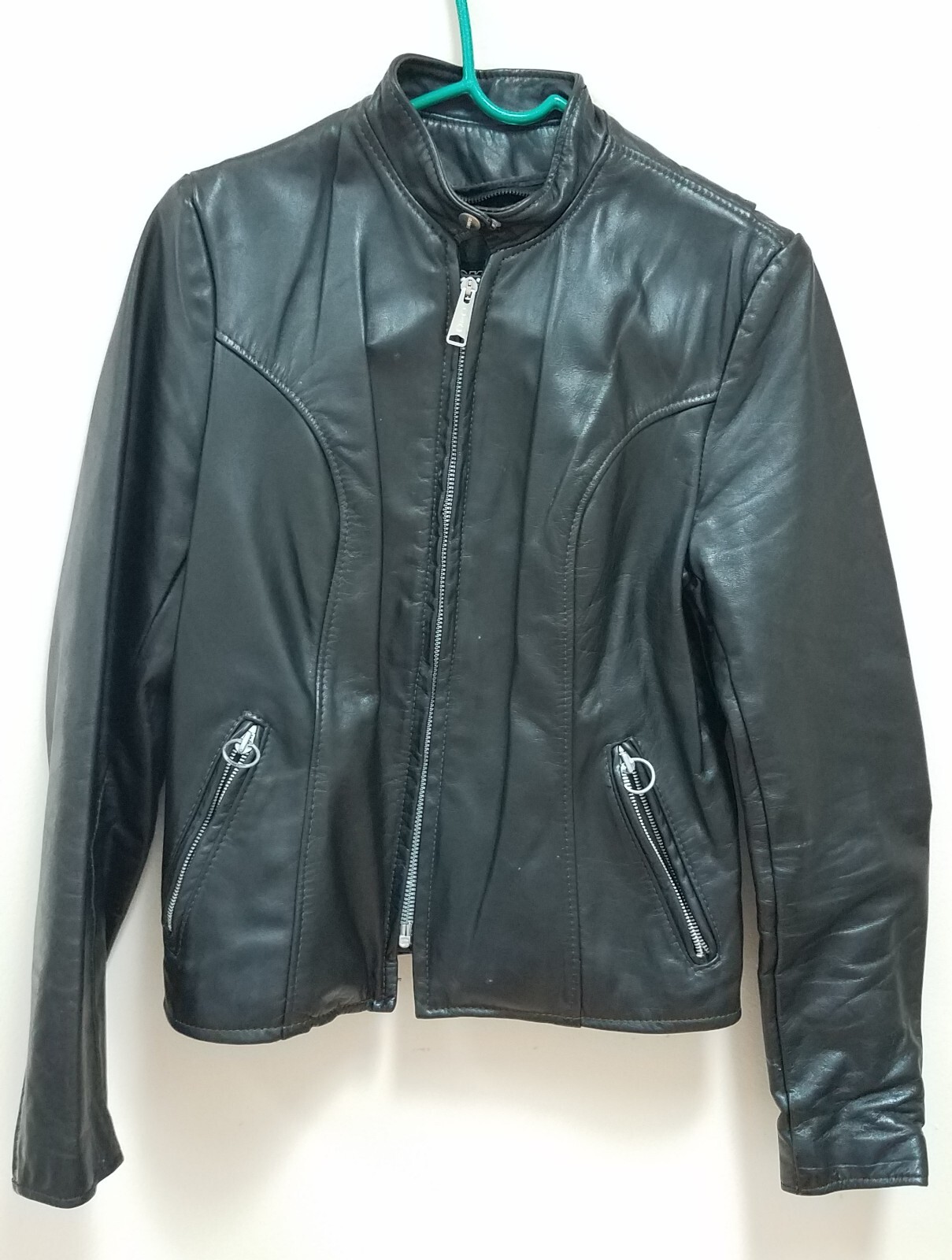 Vtg 80s Brooks Cafe Biker Leather Jacket Black Sz 32 EUC! NO Fur Liner!