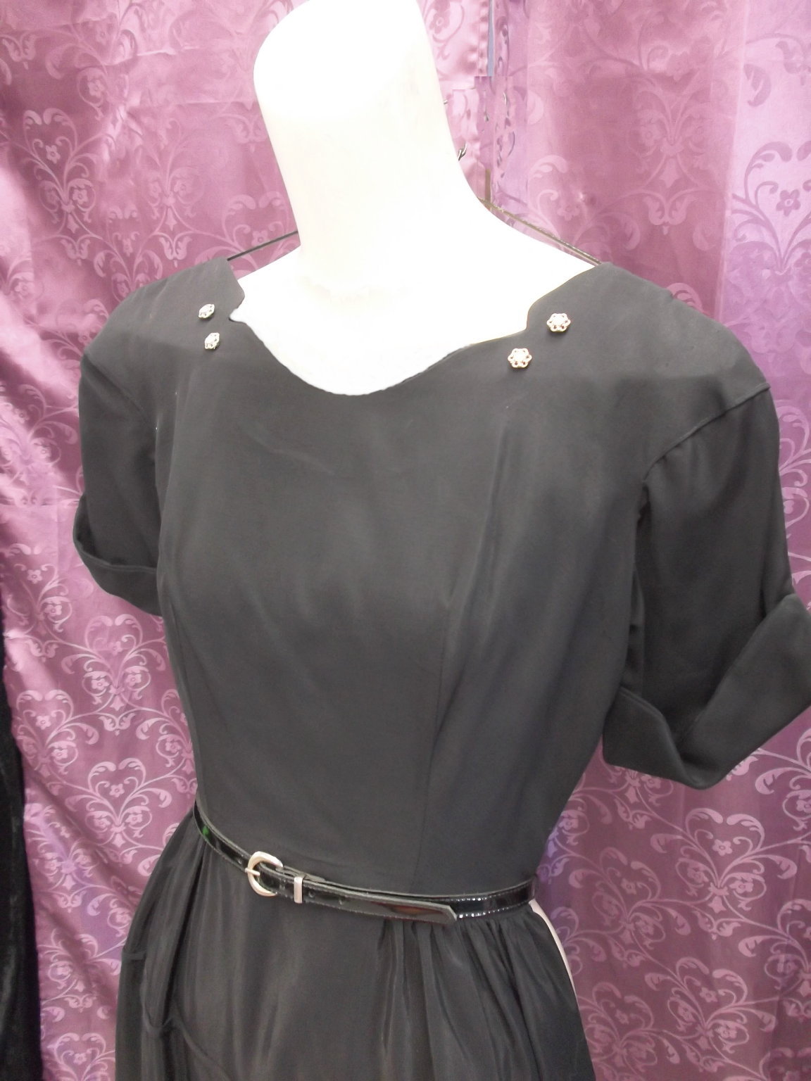 Vintage 40s 50s Carole King Flowy Cocktail Party SWING VLV rhinestone dress XS S