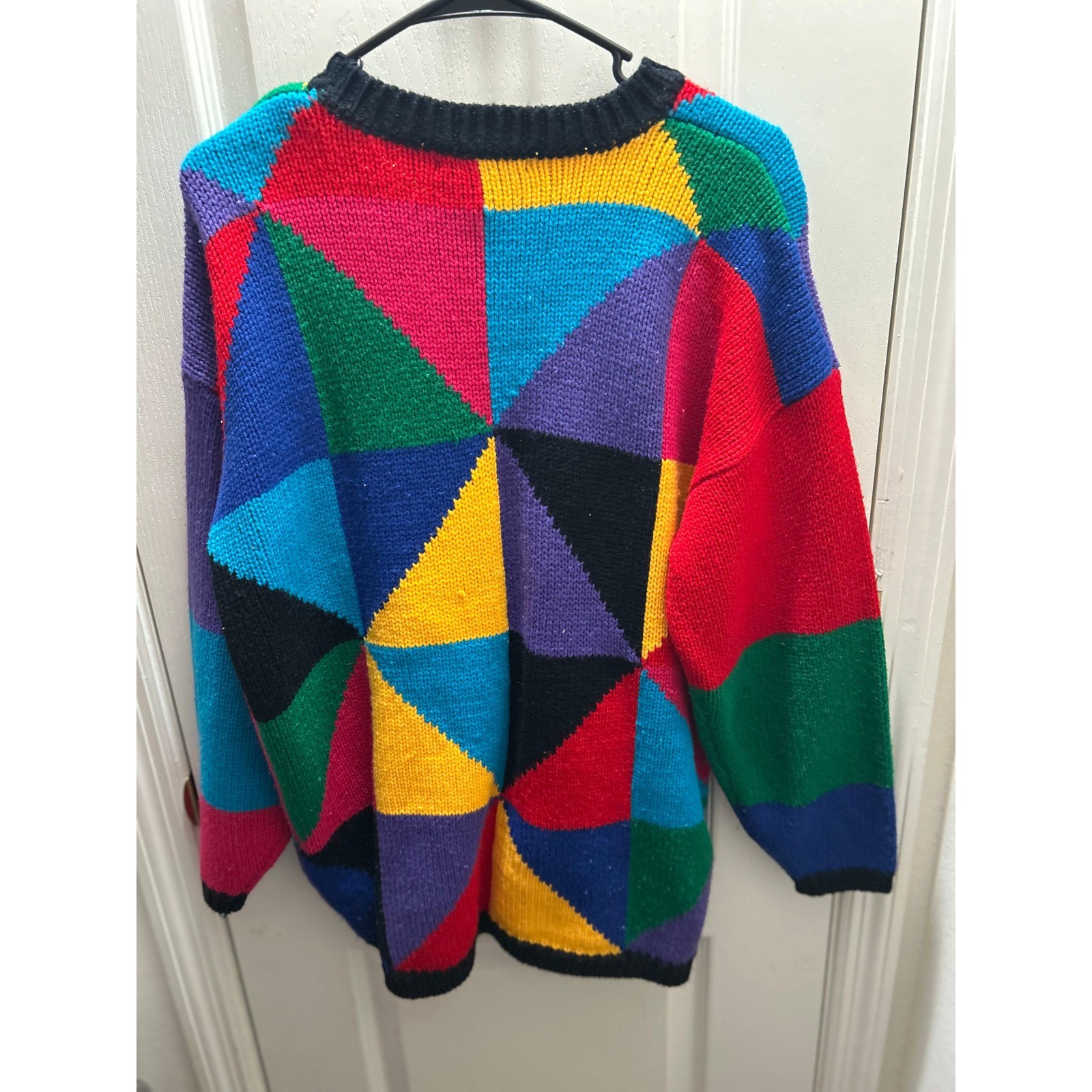 One Step Up Vintage Colorblock Geometric Sweater Women&rsquo;s M 90s Oversized Acrylic