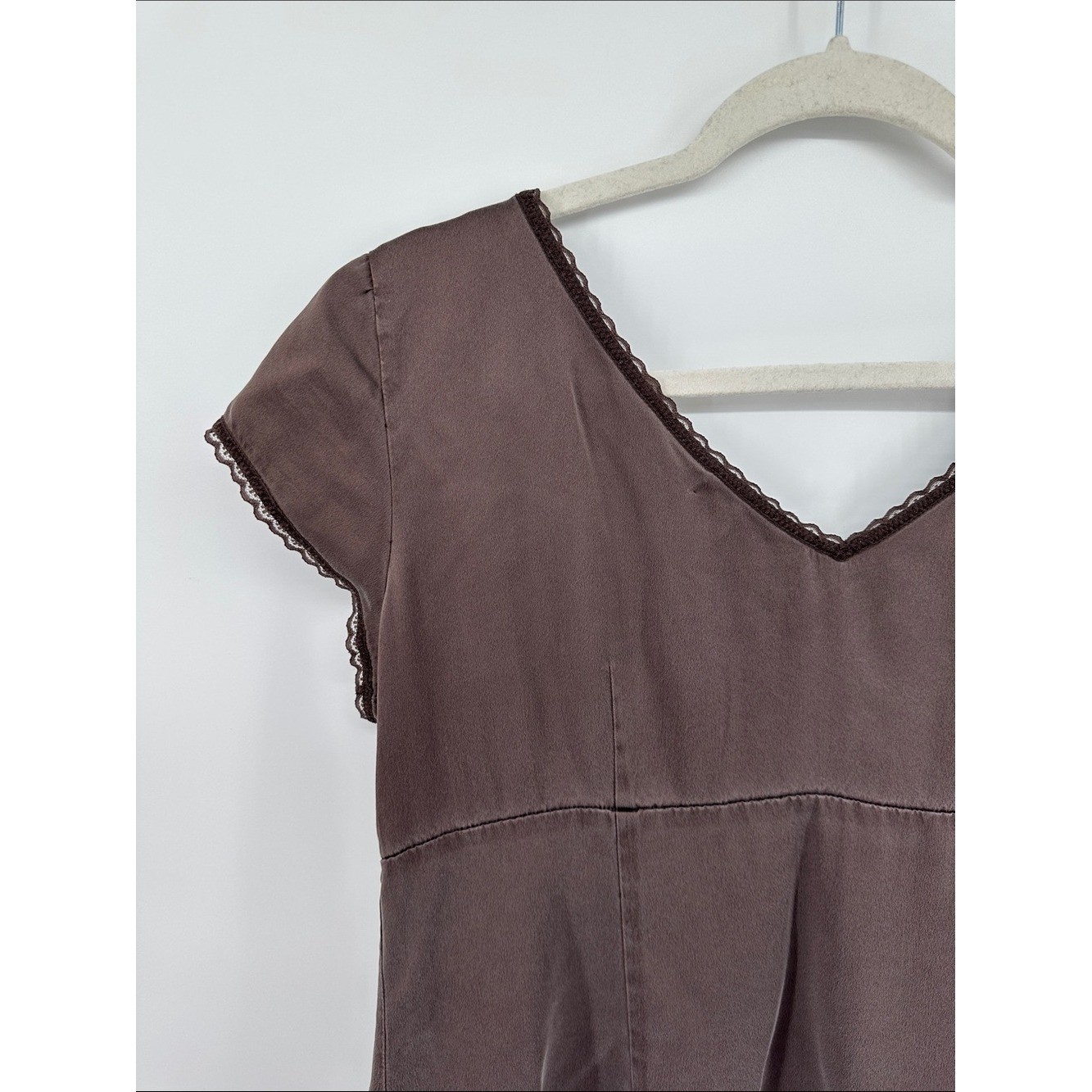 Sigrid Olsen Y2K VTG Fairycore Whimsigoth Brown V-Neck Short Sleeve Blouse Sz10P